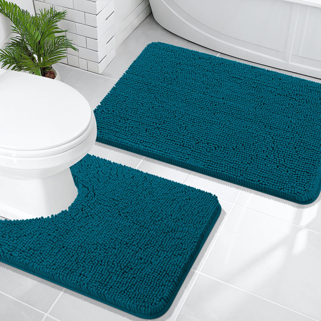 OLANLY Bathroom Rugs Sets 2 Piece, Soft Absorbent Chenille Bath Mats and U-Shaped Contour Toilet Mat Area Rug Set, Machine Washable Bath Carpet, Home Decor Accessories(30"x20"+24"x20", Grey)