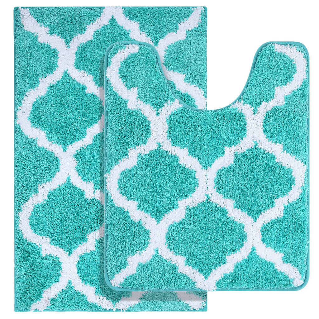 OLANLY Bathroom Rugs Set 2 Piece, Microfiber Bath Shower Mat and U-Shaped Toilet Rug, Machine Wash Dry, Non-Slip Absorbent Shaggy Bath Mats for Tub, Shower and Bathroom (30"x20"+24"x20", Grey)