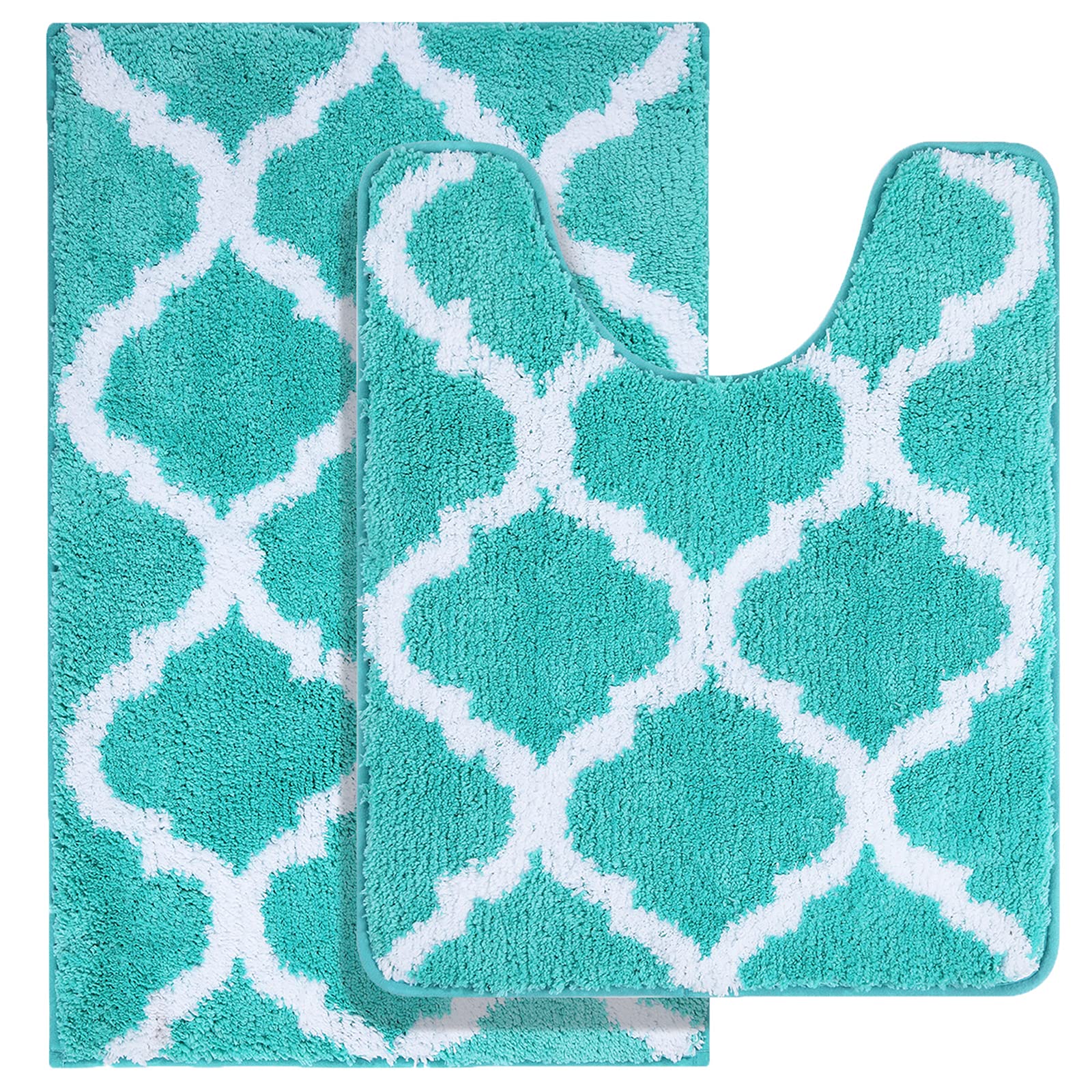 OLANLY Bathroom Rugs Set 2 Piece, Microfiber Bath Shower Mat and U-Shaped Toilet Rug, Machine Wash Dry, Non-Slip Absorbent Shaggy Bath Mats for Tub, Shower and Bathroom (30"x20"+24"x20", Grey)