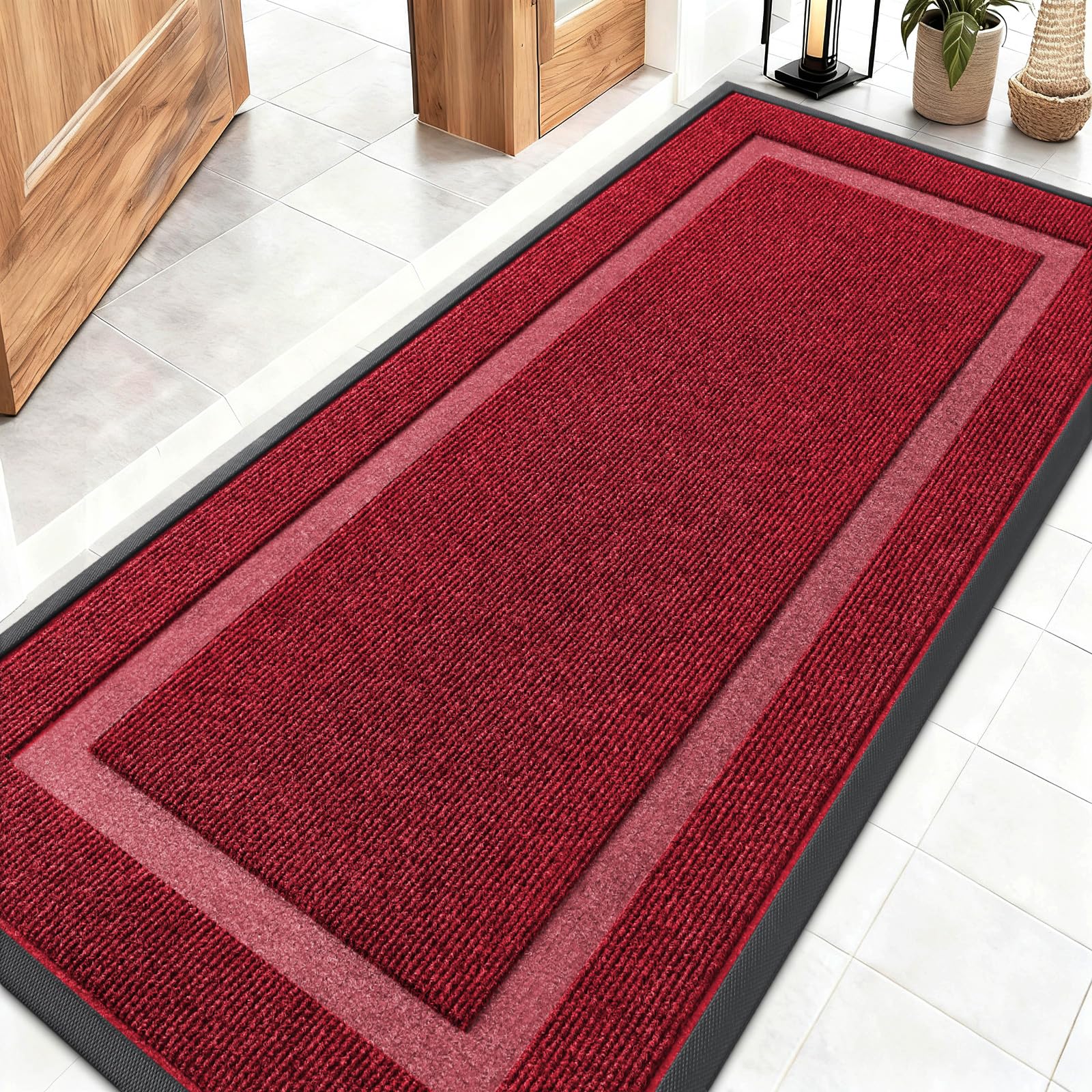 OLANLY Front Door Mat Indoor Outdoor Entrance, Waterproof All-Season, All-Weather Doormat, Sturdy Natural Rubber, Fade Resistant, Low Profile, Easy Clean Patio Porch Entryway Mat, 29.5x17, Black