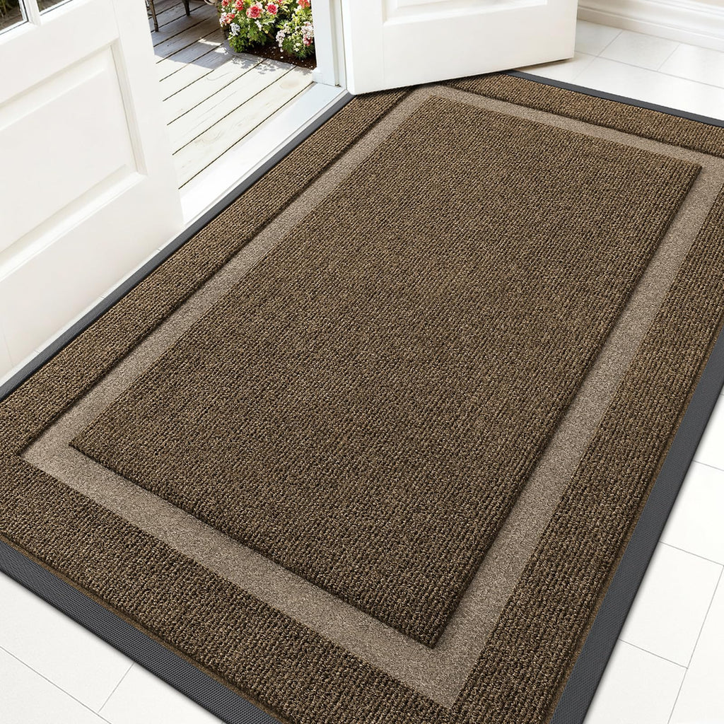 OLANLY Front Door Mat Indoor Outdoor Entrance, Waterproof All-Season, All-Weather Doormat, Sturdy Natural Rubber, Fade Resistant, Low Profile, Easy Clean Patio Porch Entryway Mat, 29.5x17, Black