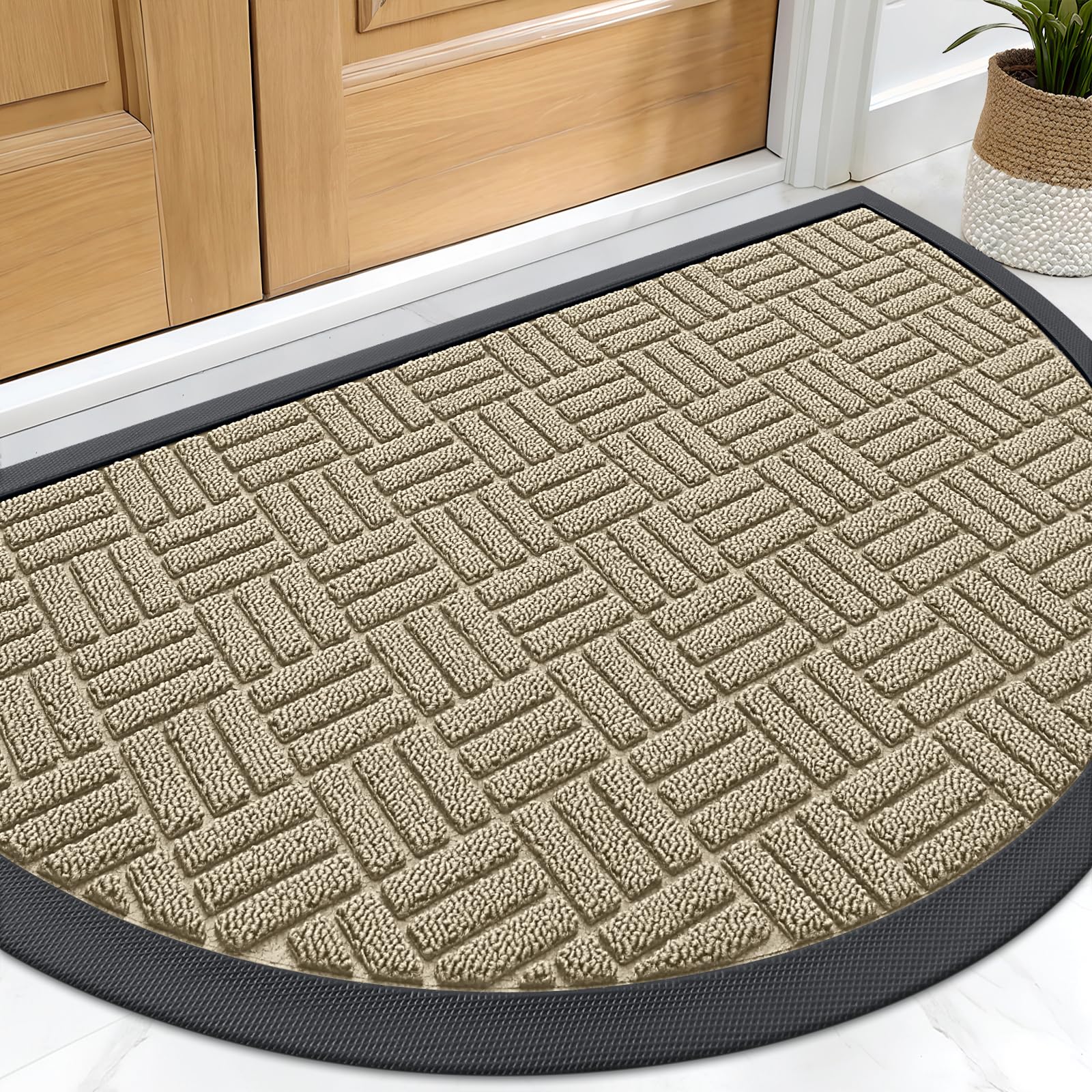 OLANLY Front Door Mat Outside Entrance 29.5x17, Absorbent, Heavy Duty Sturdy Natural Rubber Doormat Indoor Outdoor, Stain and Fade Resistant, Non-Slip Backing Low Profile Floor Mat for Entryway, Grey