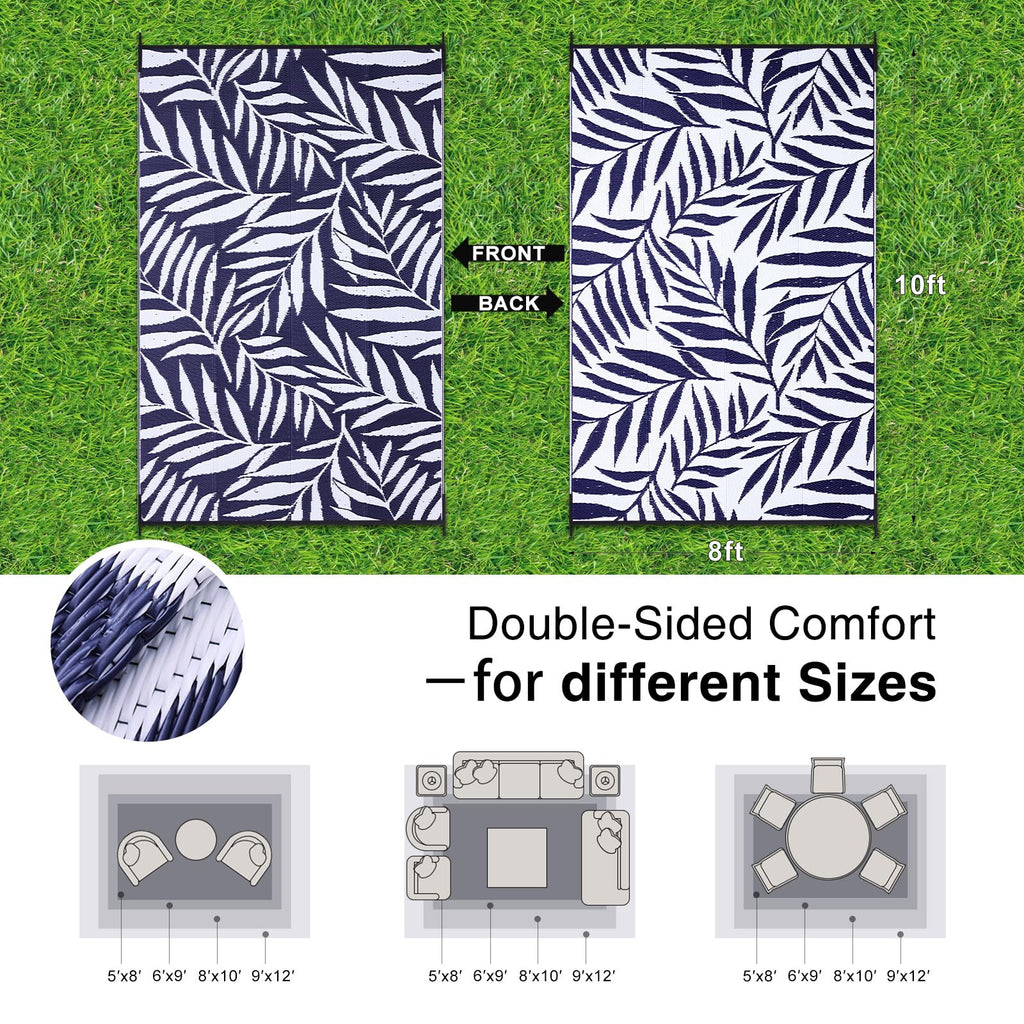 OLANLY Waterproof Outdoor Rug 5x8 ft, Reversible Outdoor Plastic Straw Rug with Leaf Pattern, RV Mat, Indoor Outdoor Carpet for Patio, Camping, Balcony, Deck, Backyard, Grey & White