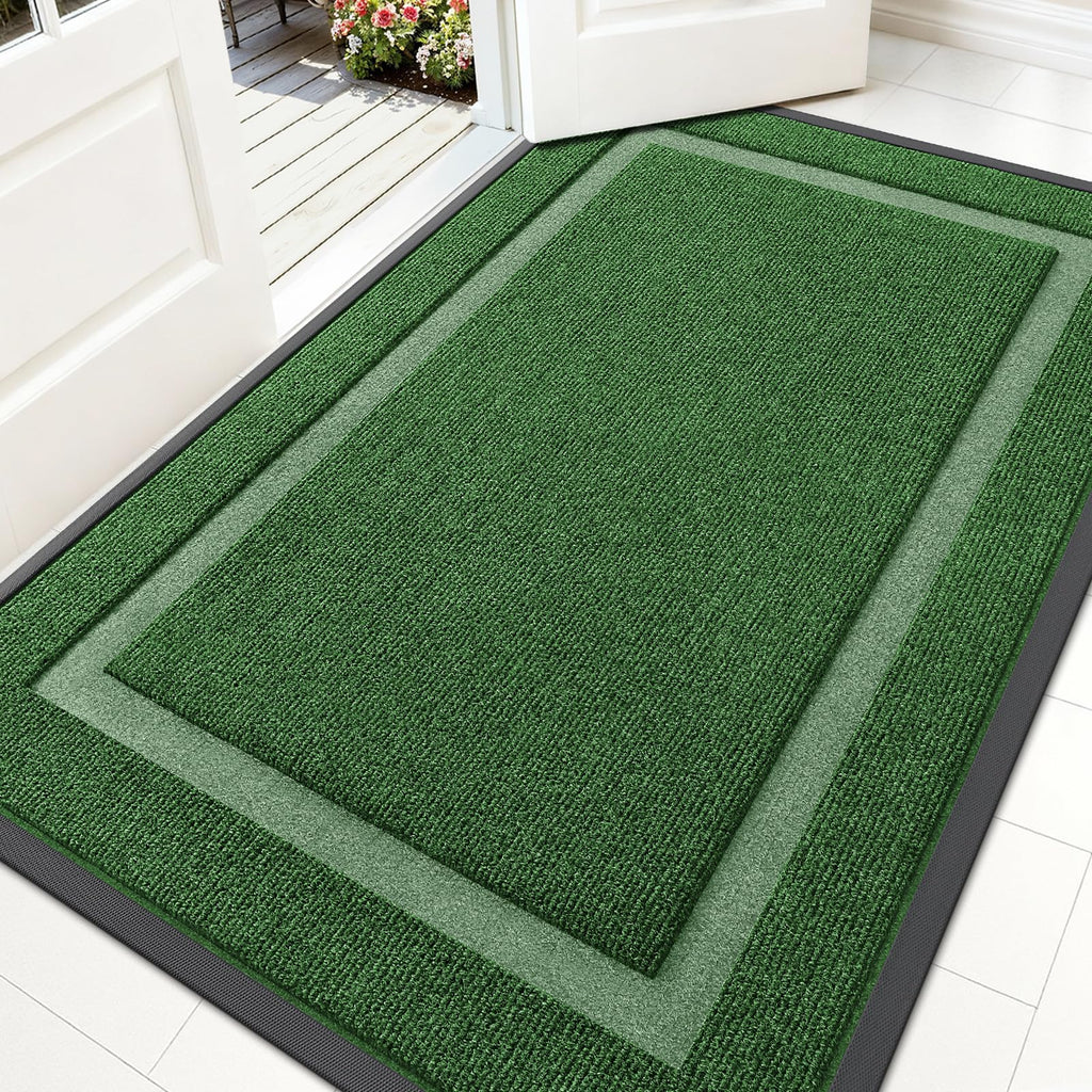 OLANLY Front Door Mat Indoor Outdoor Entrance, Waterproof All-Season, All-Weather Doormat, Sturdy Natural Rubber, Fade Resistant, Low Profile, Easy Clean Patio Porch Entryway Mat, 29.5x17, Black
