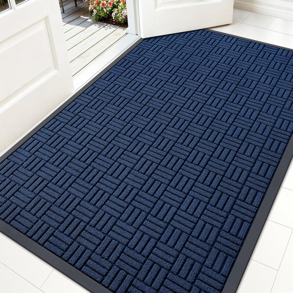 OLANLY Front Door Mat Outside Entrance 29.5x17, Absorbent, Heavy Duty Sturdy Natural Rubber Doormat Indoor Outdoor, Stain and Fade Resistant, Non-Slip Backing Low Profile Floor Mat for Entryway, Grey