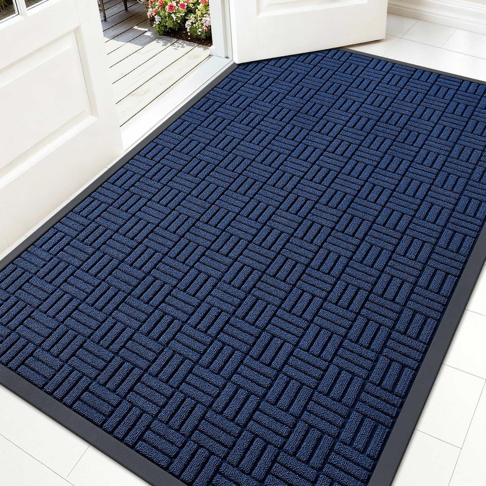 OLANLY Front Door Mat Outside Entrance 29.5x17, Absorbent, Heavy Duty Sturdy Natural Rubber Doormat Indoor Outdoor, Stain and Fade Resistant, Non-Slip Backing Low Profile Floor Mat for Entryway, Grey