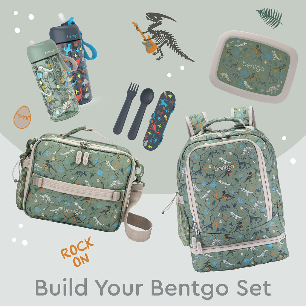 Bentgo Kids 2-in-1 Backpack & Insulated Lunch Bag - Durable 16” Backpack & Lunch Container in Unique Prints for School & Travel - Water Resistant, Padded & Large Compartments (Dinosaur)