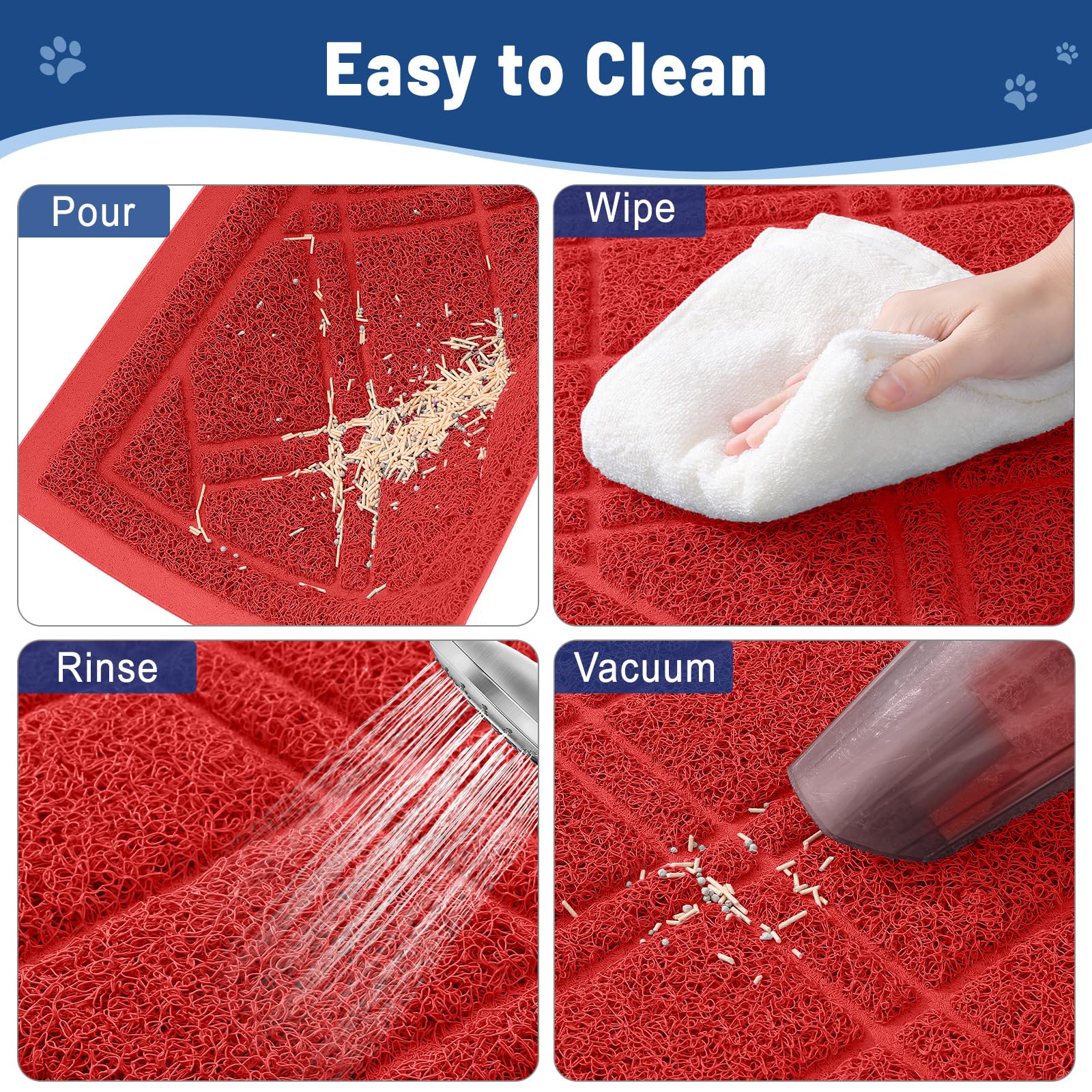 Smiry Cat Litter Box Mat 30x17, Non-Slip Water Resistant Litter Trapping Mat, Easy Clean Less Waste and Urine-Locking Cat Carpet for Indoor, Grey