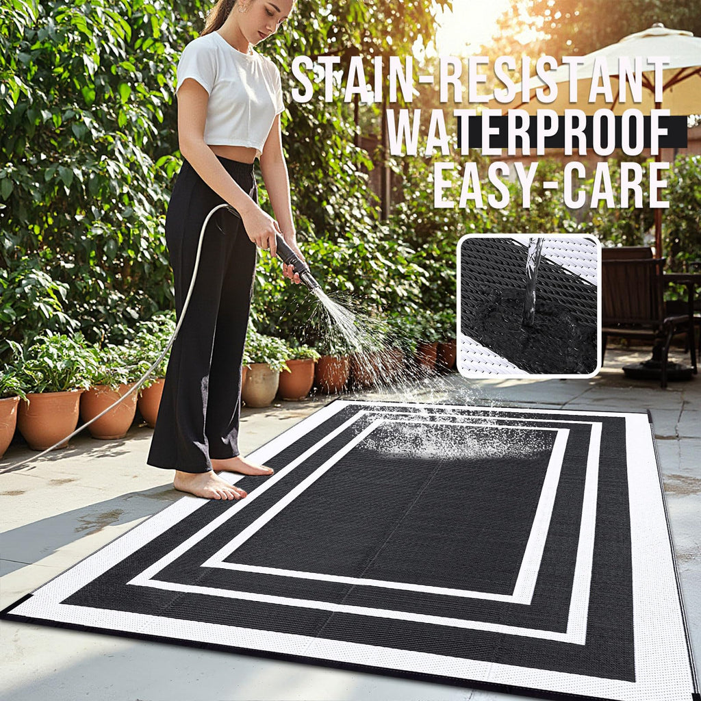 OLANLY Outdoor Rug 5x8 ft Waterproof, Reversible Outdoor Plastic Straw Rug, RV Mat, Indoor Outdoor Carpet Clearance for Patio, Camping, Balcony, Deck, Backyard, Grey & White