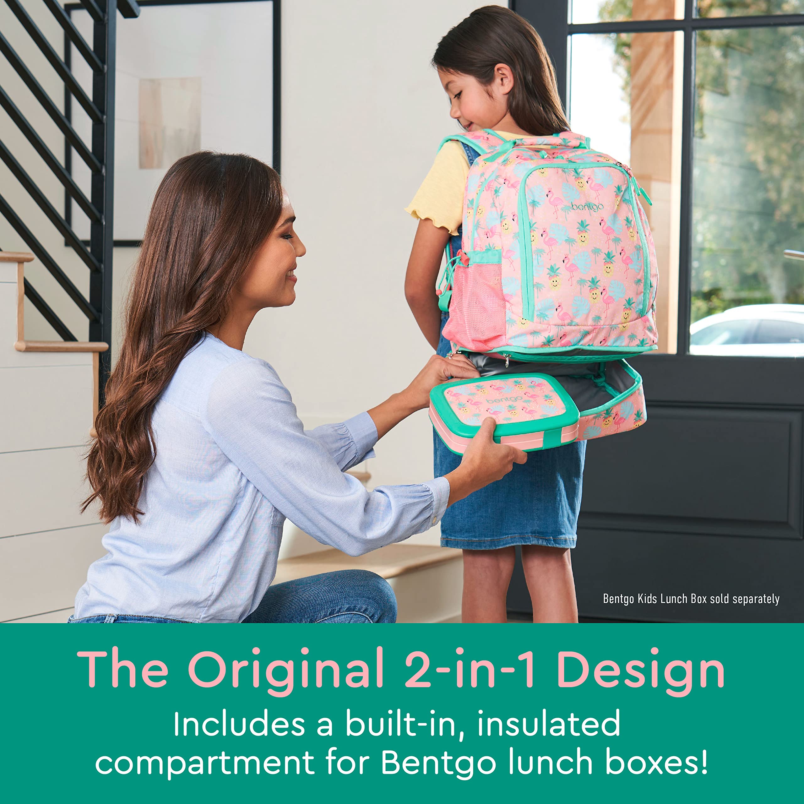 Bentgo Kids 2-in-1 Backpack & Insulated Lunch Bag - Durable 16” Backpack & Lunch Container in Unique Prints for School & Travel - Water Resistant, Padded & Large Compartments (Dinosaur)