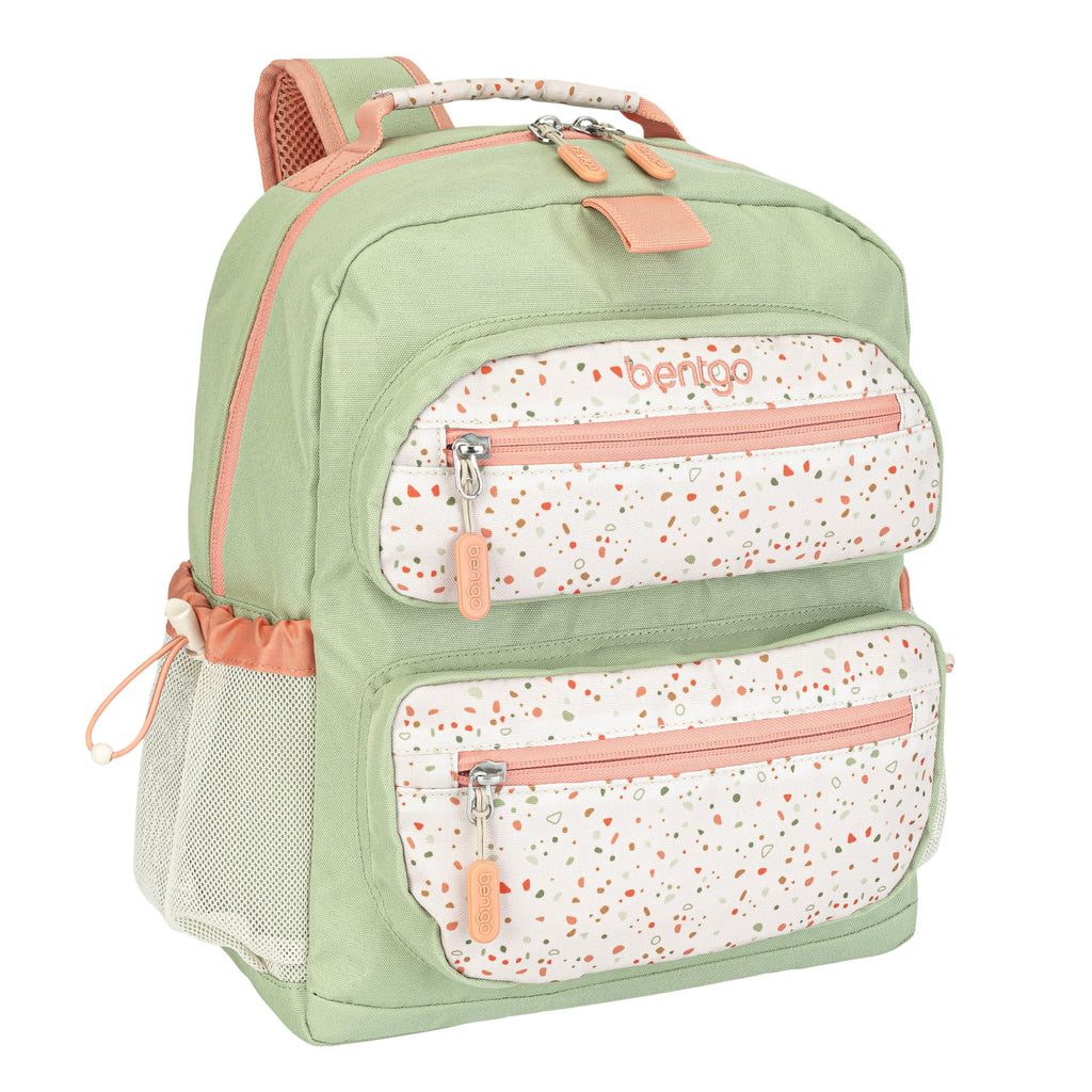 Bentgo Kids Backpack - Lightweight 14” Backpack in Fun Prints for School, Travel, & Daycare, Ideal for Ages 4+, Roomy Interior, Durable & Water-Resistant Fabric, & Loop for Lunch Bag (Trucks)