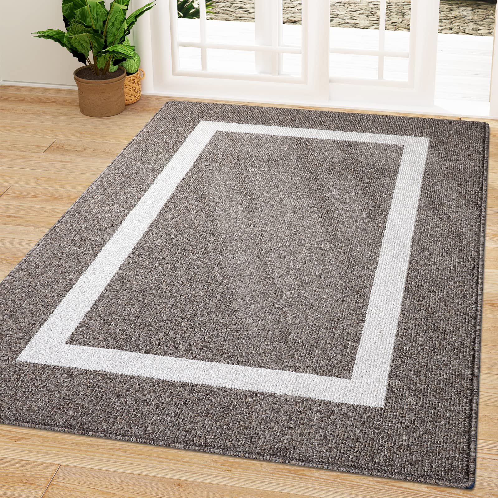 OLANLY Indoor Door Mat, 32x20, Non-Slip Absorbent Resist Dirt Entrance Mat, Washable Low-Profile Inside Entry Doormats for Entryway, Grey