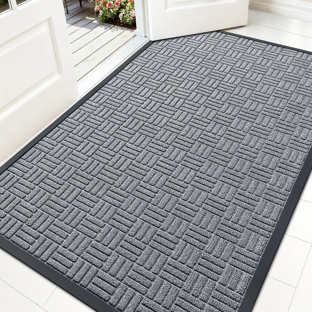 OLANLY Front Door Mat Outside Entrance 29.5x17, Absorbent, Heavy Duty Sturdy Natural Rubber Doormat Indoor Outdoor, Stain and Fade Resistant, Non-Slip Backing Low Profile Floor Mat for Entryway, Grey