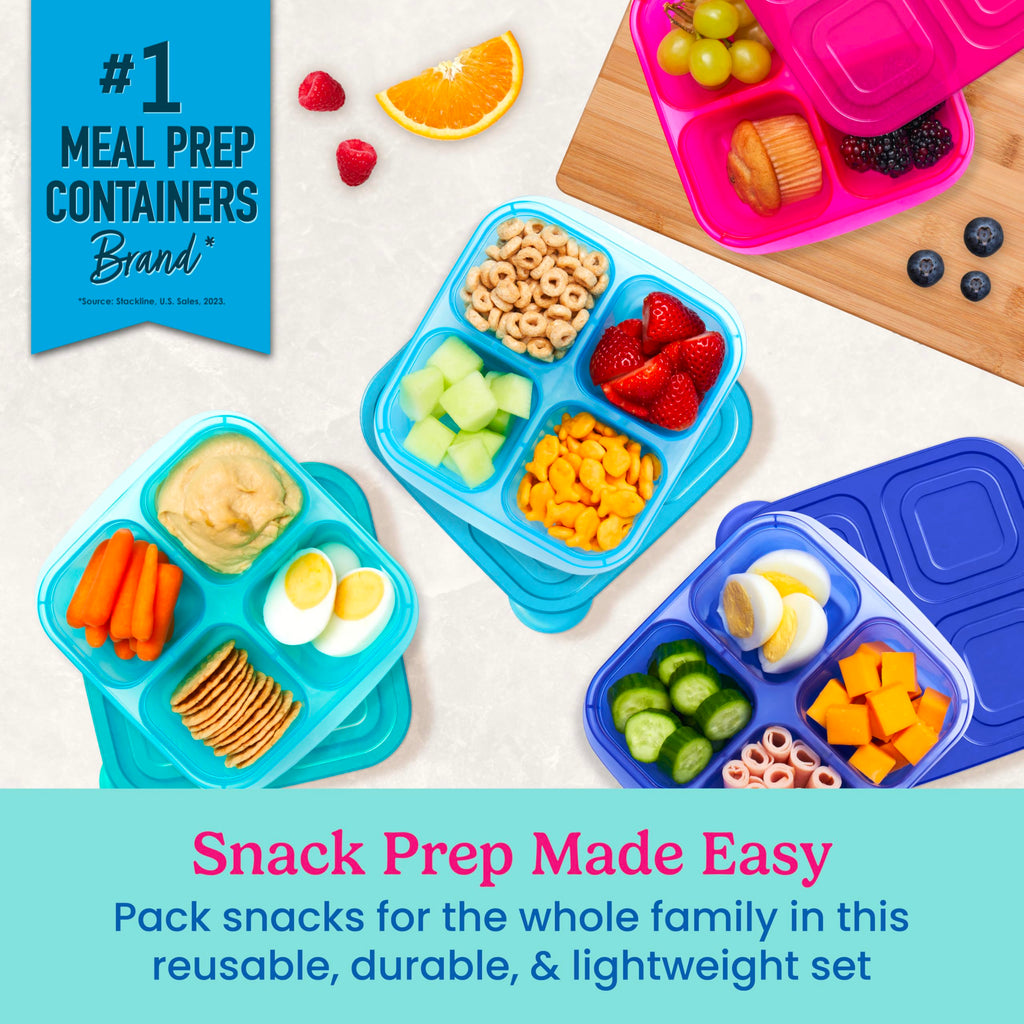 Bentgo Easyboxes 4-Compartment Snack Containers - 8-Piece Set with 4 Trays & 4 Custom-Fit Lids to Seal in Freshness - Reusable Food Storage & Meal Prep Bento BPA-Free Containers (Classic)