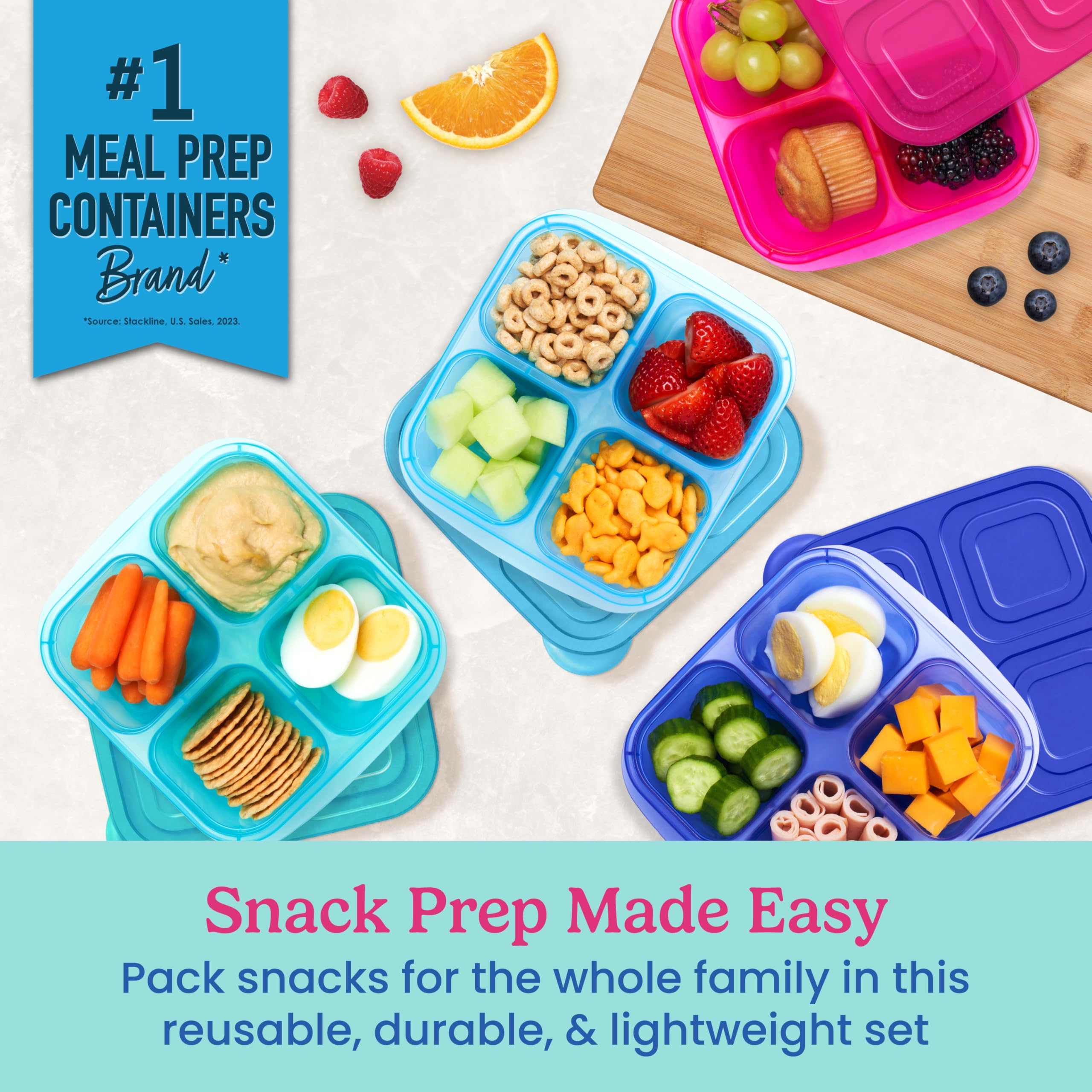 Bentgo Easyboxes 4-Compartment Snack Containers - 8-Piece Set with 4 Trays & 4 Custom-Fit Lids to Seal in Freshness - Reusable Food Storage & Meal Prep Bento BPA-Free Containers (Classic)