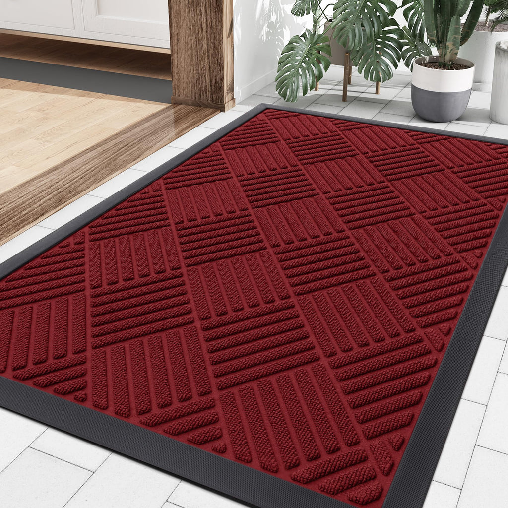 Smiry Front Door Mat Outside Entrance, Heavy Duty Outdoor Indoor Natural Rubber Doormat, Non Slip, Trap Dirt and Moisture, Easy Clean, Low Profile Patio Porch Entryway Mat, 29.5x17, Grey