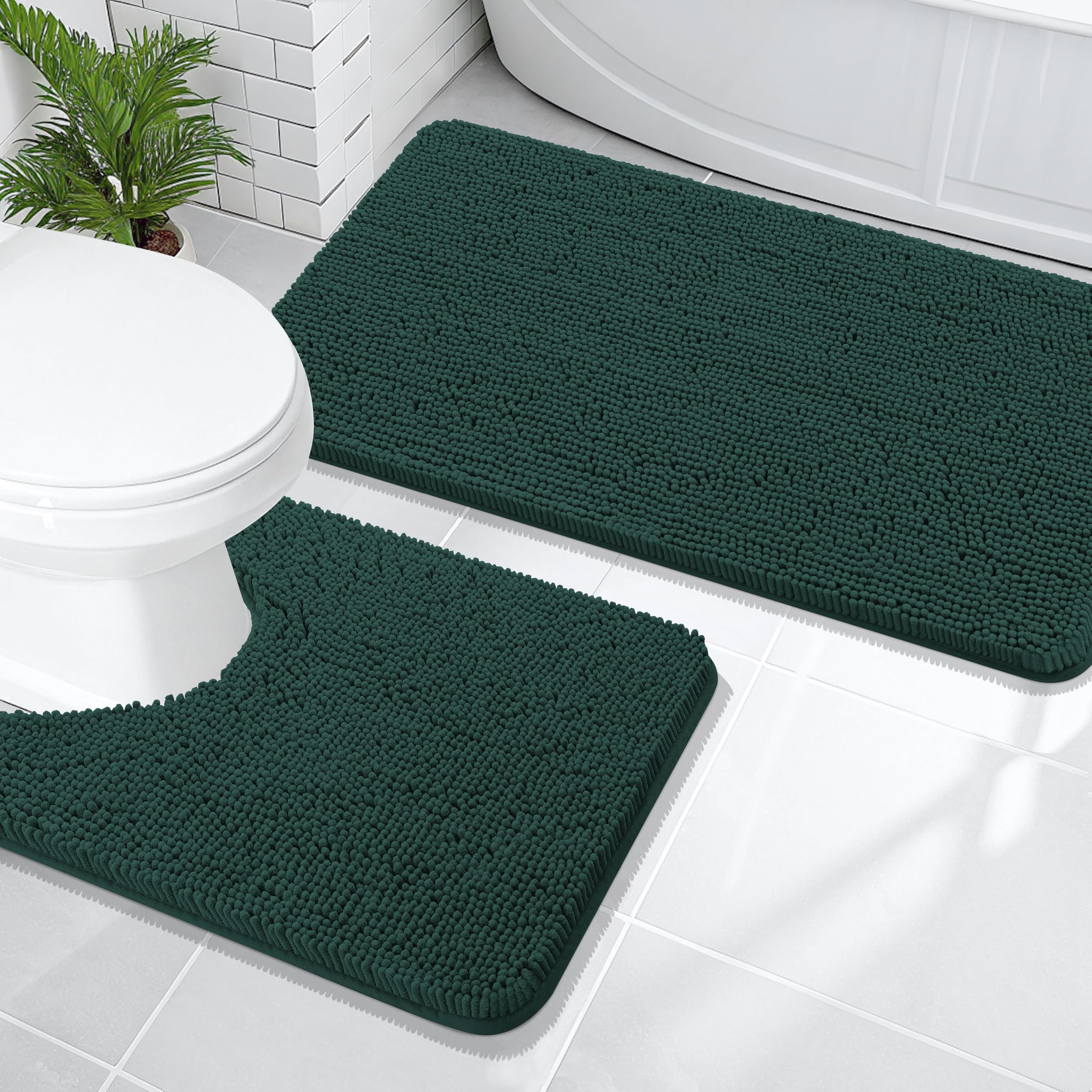 OLANLY Bathroom Rugs Sets 2 Piece, Soft Absorbent Chenille Bath Mats and U-Shaped Contour Toilet Mat Area Rug Set, Machine Washable Bath Carpet, Home Decor Accessories(30"x20"+24"x20", Grey)