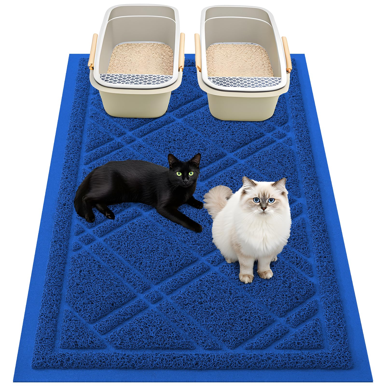 Smiry Cat Litter Box Mat 30x17, Non-Slip Water Resistant Litter Trapping Mat, Easy Clean Less Waste and Urine-Locking Cat Carpet for Indoor, Grey