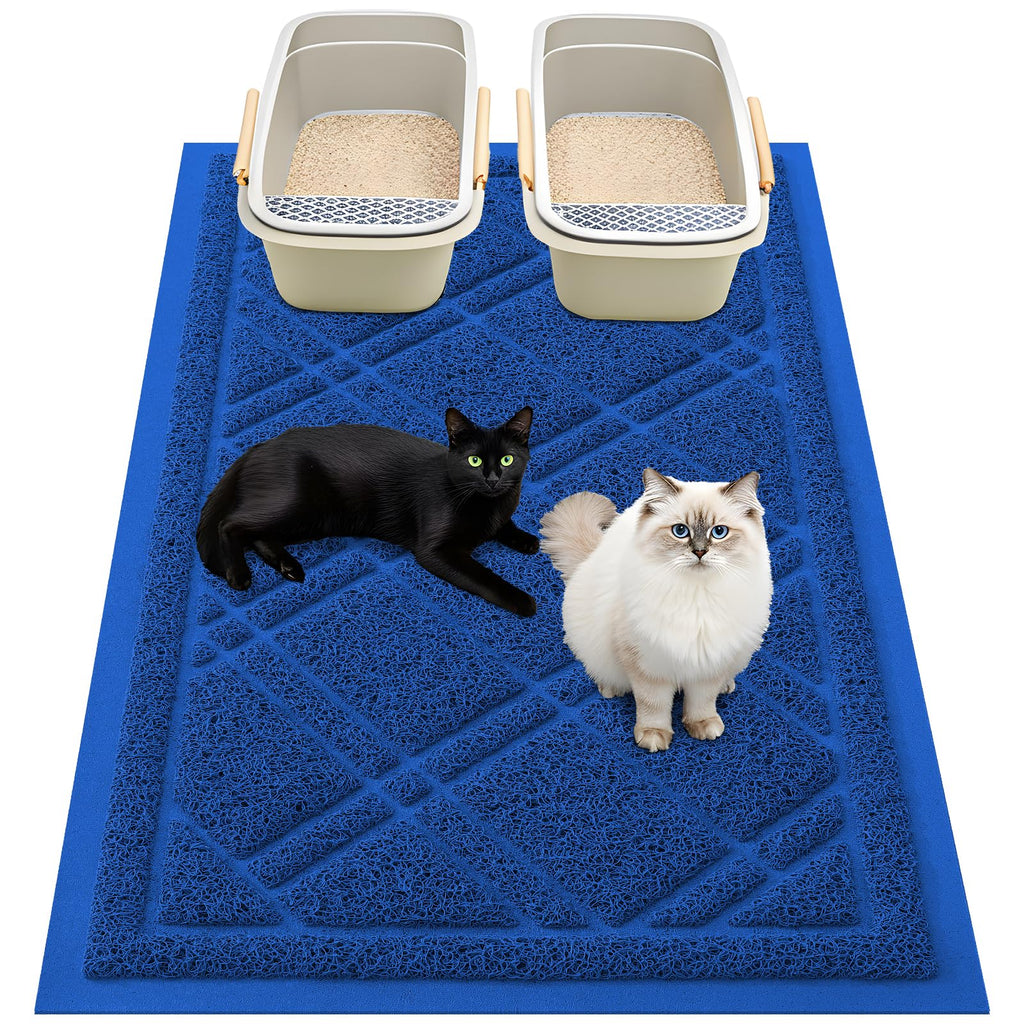 Smiry Cat Litter Box Mat 30x17, Non-Slip Water Resistant Litter Trapping Mat, Easy Clean Less Waste and Urine-Locking Cat Carpet for Indoor, Grey