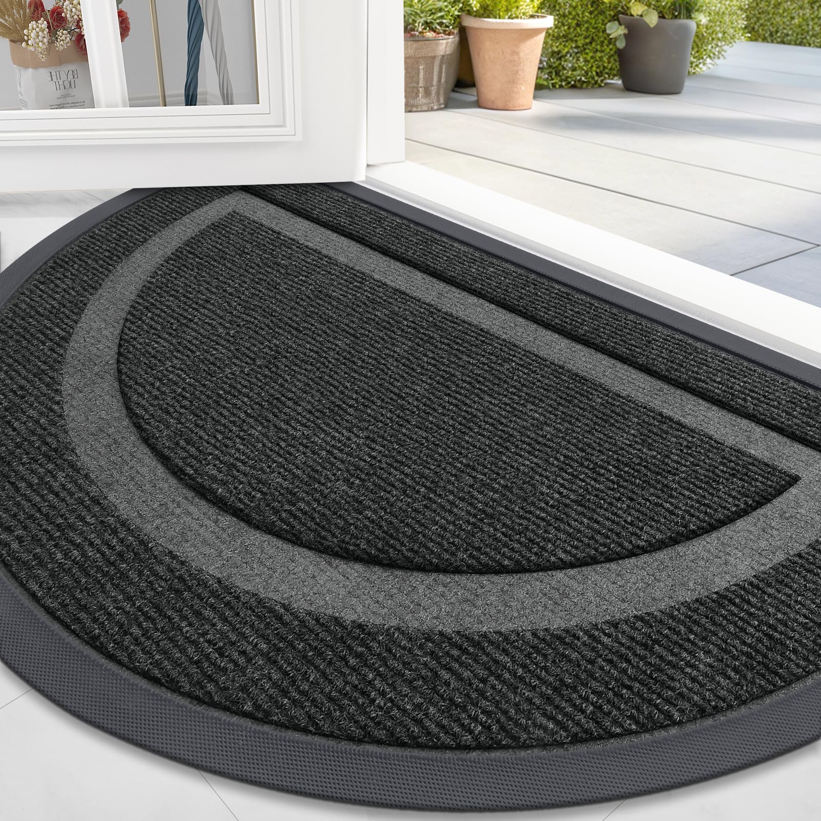 OLANLY Front Door Mat Indoor Outdoor Entrance, Waterproof All-Season, All-Weather Doormat, Sturdy Natural Rubber, Fade Resistant, Low Profile, Easy Clean Patio Porch Entryway Mat, 29.5x17, Black
