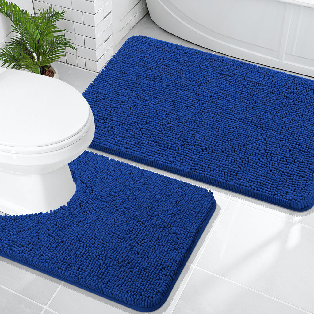 OLANLY Bathroom Rugs Sets 2 Piece, Soft Absorbent Chenille Bath Mats and U-Shaped Contour Toilet Mat Area Rug Set, Machine Washable Bath Carpet, Home Decor Accessories(30"x20"+24"x20", Grey)