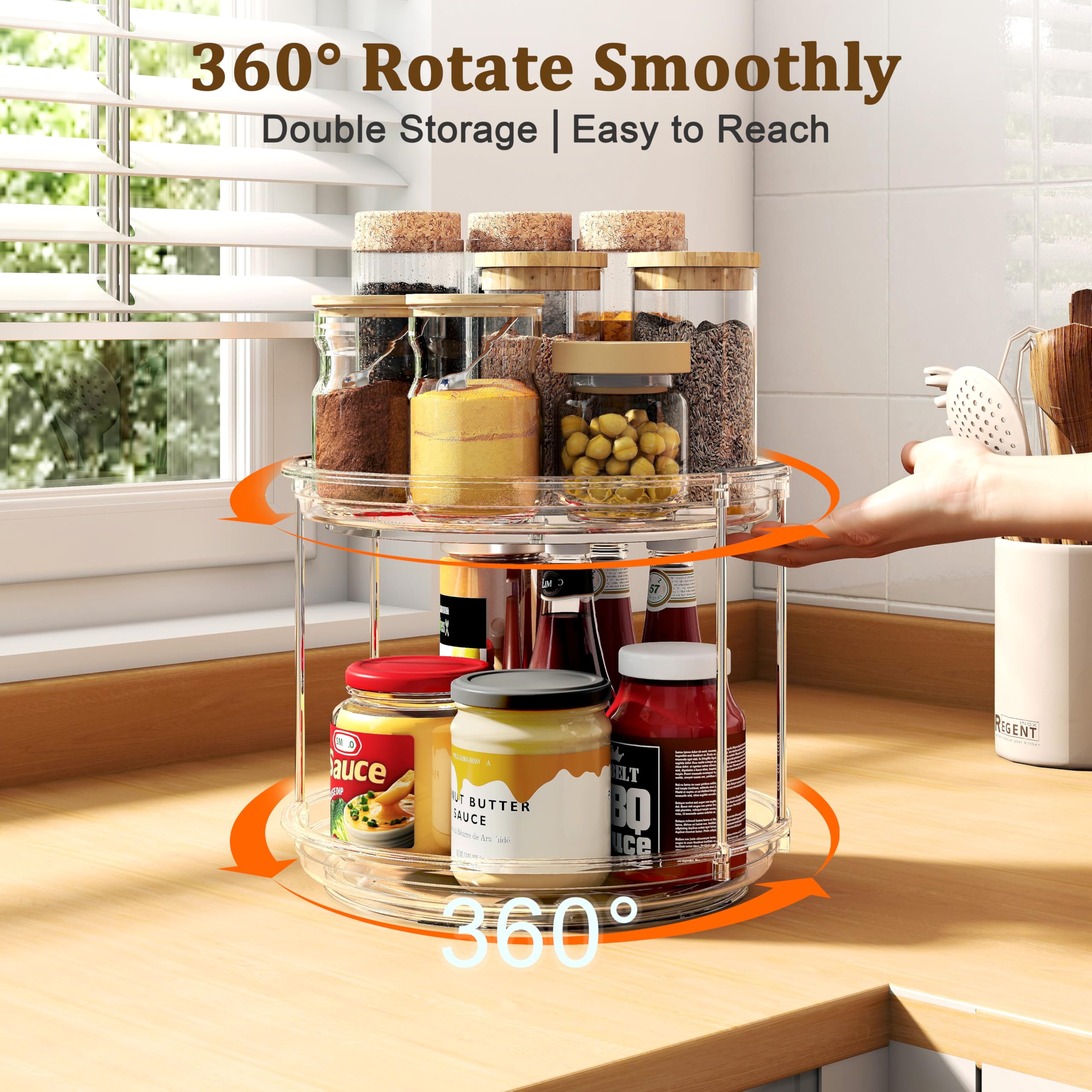 2 Pack 2 Tier Lazy Susan Turntable Organizer 9.25 inch, Rotating Spice Rack Organization for Cabinet, Bathroom, Pantry, Countertop, Kitchen, Vanity, Medicine Cabinet Organizer, Clear