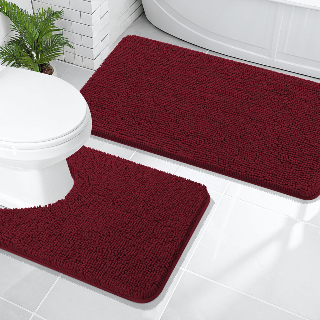 OLANLY Bathroom Rugs Sets 2 Piece, Soft Absorbent Chenille Bath Mats and U-Shaped Contour Toilet Mat Area Rug Set, Machine Washable Bath Carpet, Home Decor Accessories(30"x20"+24"x20", Grey)