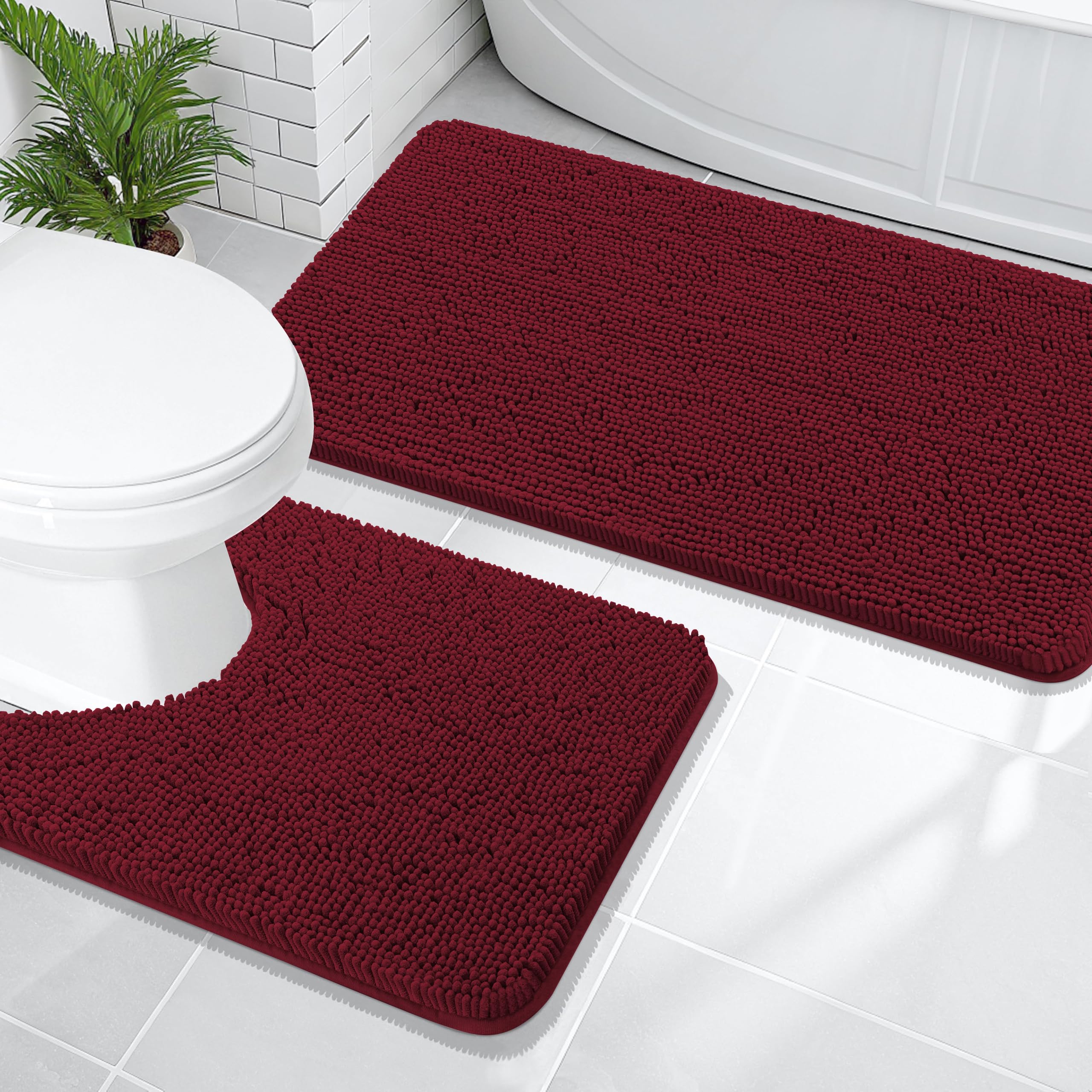 OLANLY Bathroom Rugs Sets 2 Piece, Soft Absorbent Chenille Bath Mats and U-Shaped Contour Toilet Mat Area Rug Set, Machine Washable Bath Carpet, Home Decor Accessories(30"x20"+24"x20", Grey)