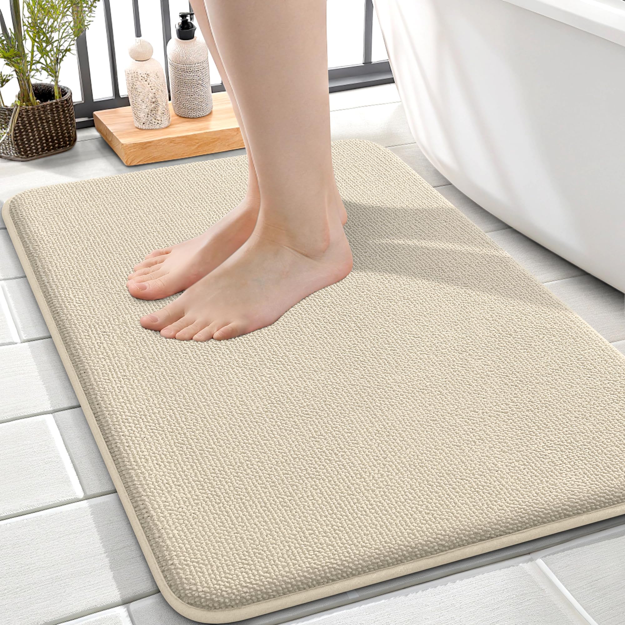 OLANLY Thick Memory Foam Bath Mat Rug 30x20, Extra Soft Absorbent Bathroom Rugs, Quick Dry Bath Mats, Non-Slip, Machine Washable Carpet for Bathroom, Tub and Shower, Home Decor Accessories, Grey