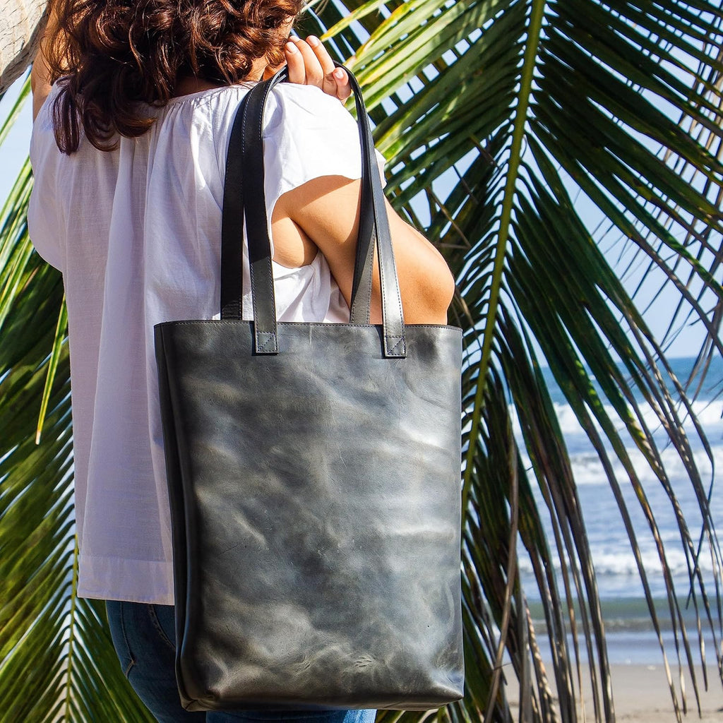Handcrafted Leather Tote Bag with Laptop sleeve + 2 Pockets | Women's Leather Shoulder Bag