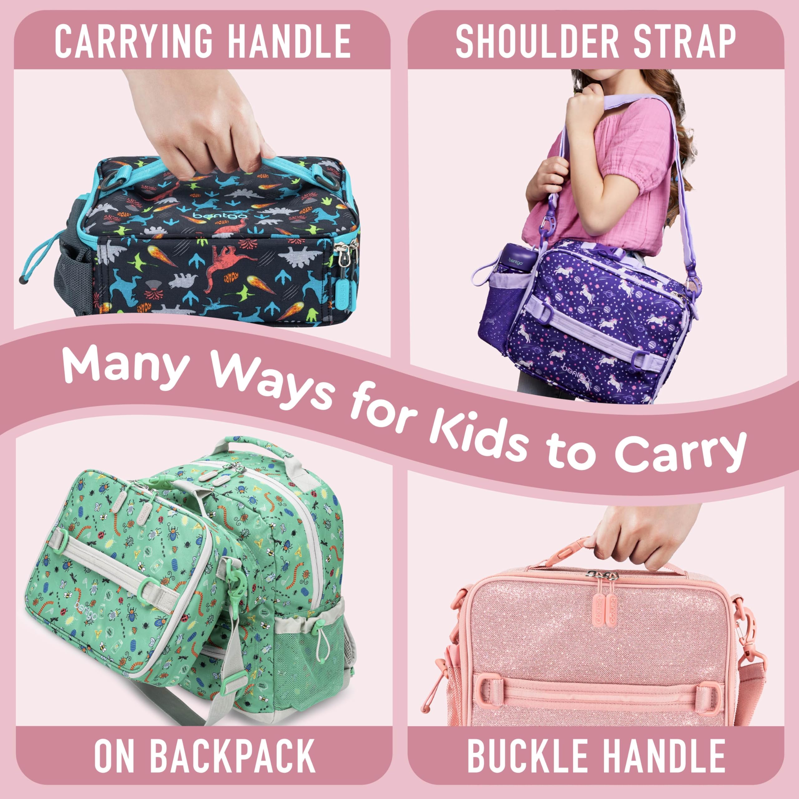 Bentgo Kids Lunch Bag - Durable, Double-Insulated Lunch Bag for Kids 3+; Holds Lunch Box, Water Bottle, & Snacks; Easy-Clean Water-Resistant Fabric & Multiple Zippered Pockets (Mermaid)