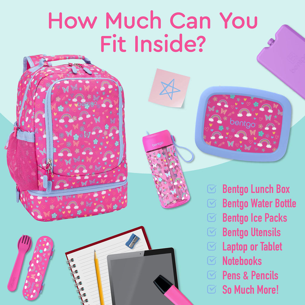 Bentgo Kids 2-in-1 Backpack & Insulated Lunch Bag - Durable 16” Backpack & Lunch Container in Unique Prints for School & Travel - Water Resistant, Padded & Large Compartments (Dinosaur)