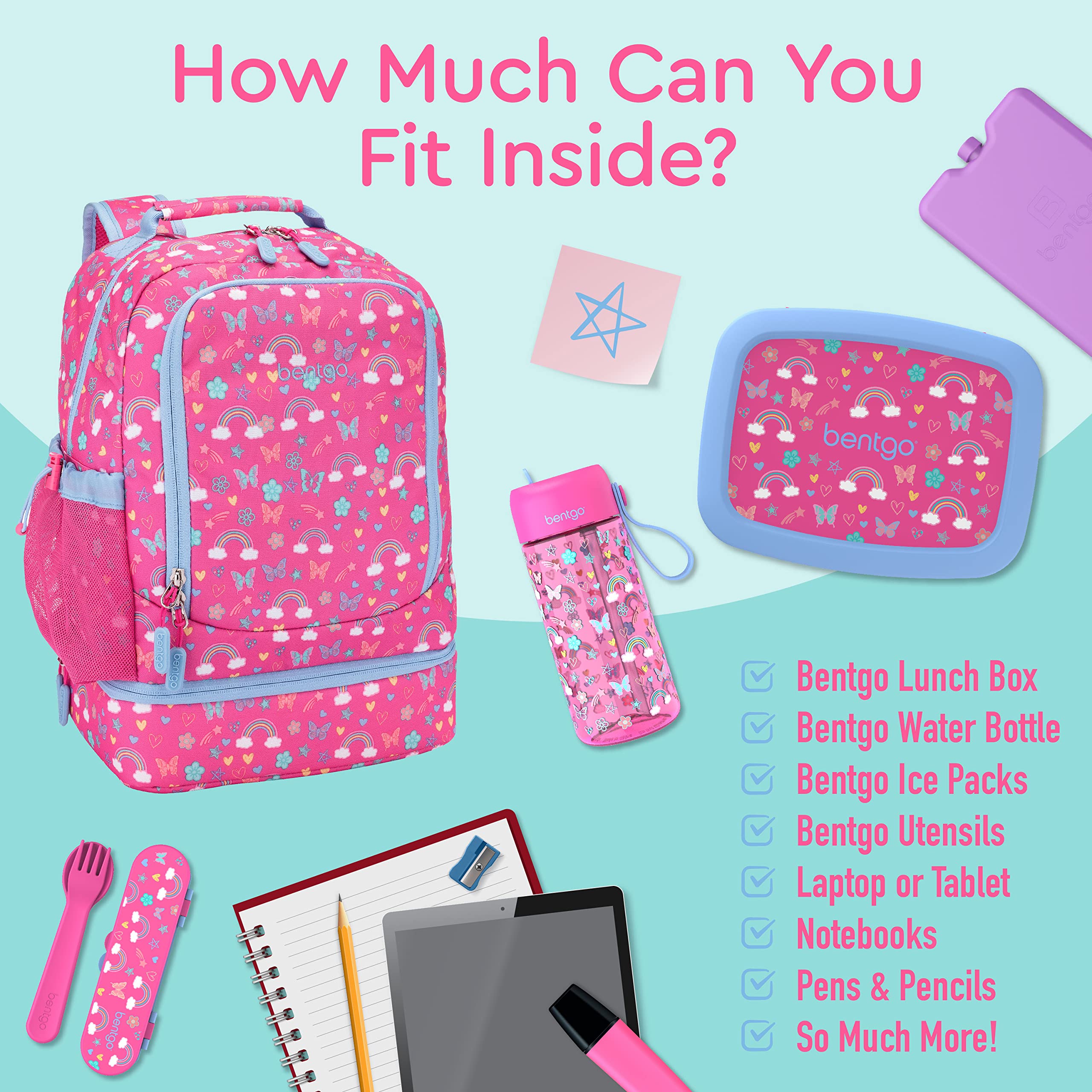 Bentgo Kids 2-in-1 Backpack & Insulated Lunch Bag - Durable 16” Backpack & Lunch Container in Unique Prints for School & Travel - Water Resistant, Padded & Large Compartments (Dinosaur)