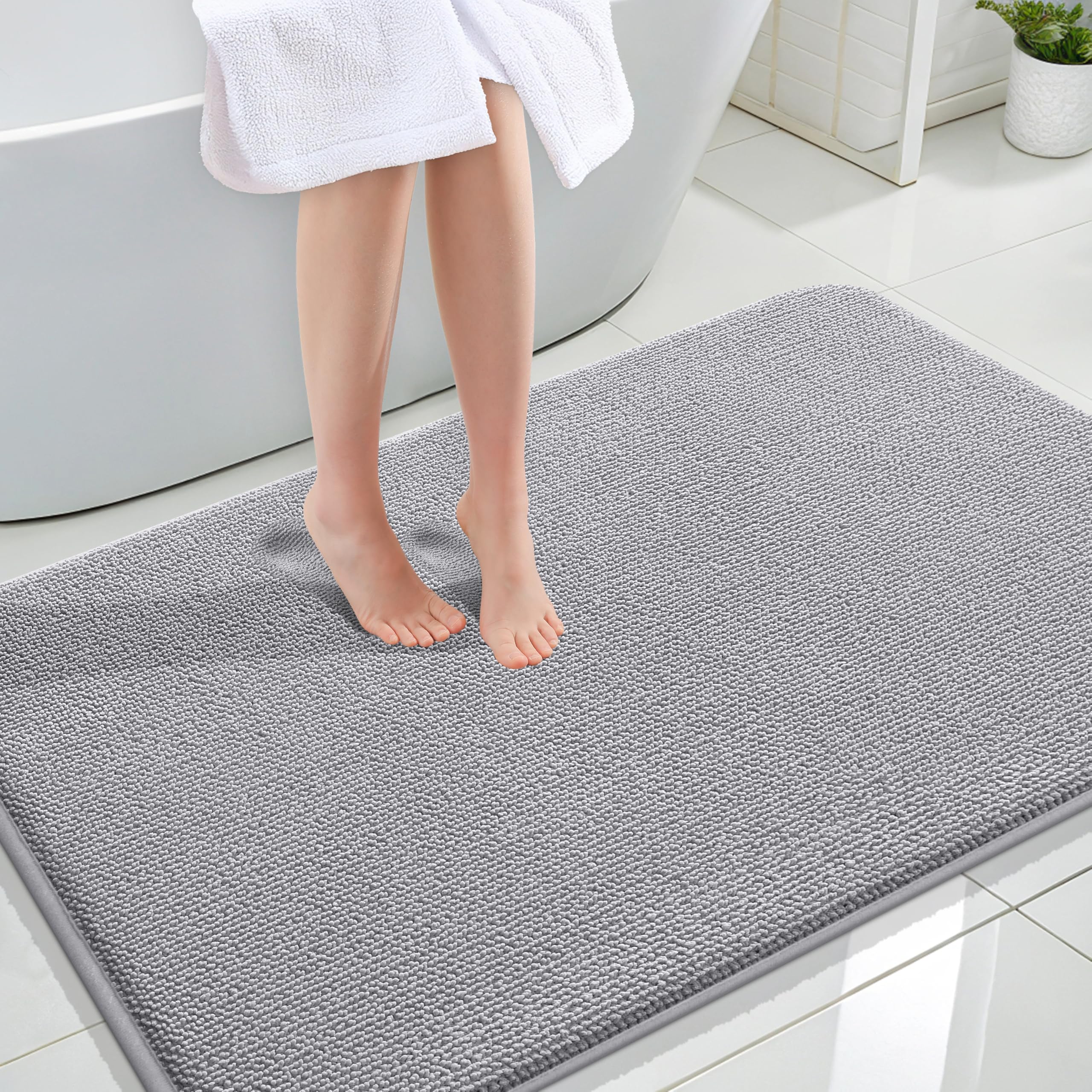 OLANLY Thick Memory Foam Bath Mat Rug 30x20, Extra Soft Absorbent Bathroom Rugs, Quick Dry Bath Mats, Non-Slip, Machine Washable Carpet for Bathroom, Tub and Shower, Home Decor Accessories, Grey