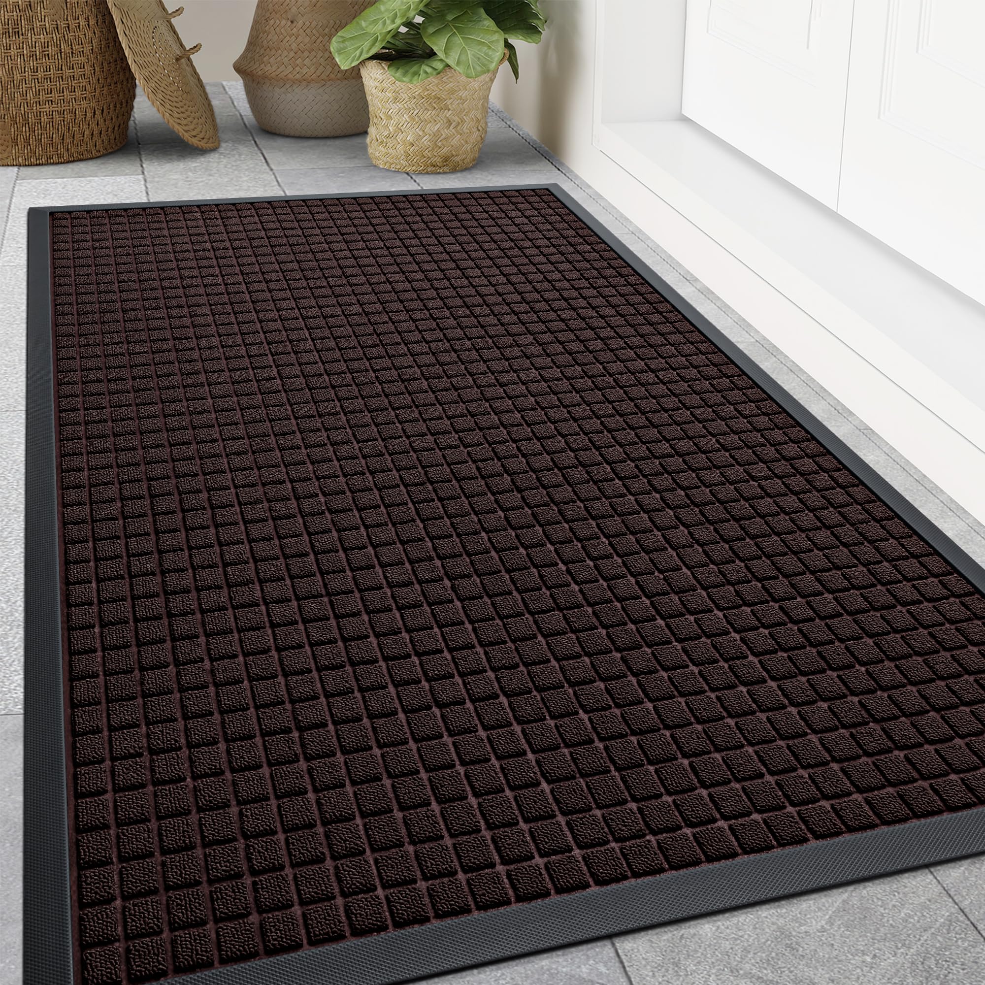 Smiry Front Door Mat Outside Entrance, Heavy Duty Natural Rubber Doormat, Non Slip, Trap Dirt and Moisture, Easy Clean, Low Profile Welcome Floor Mats for Indoor Outdoor Entry, 29.5x17 Inch, Black