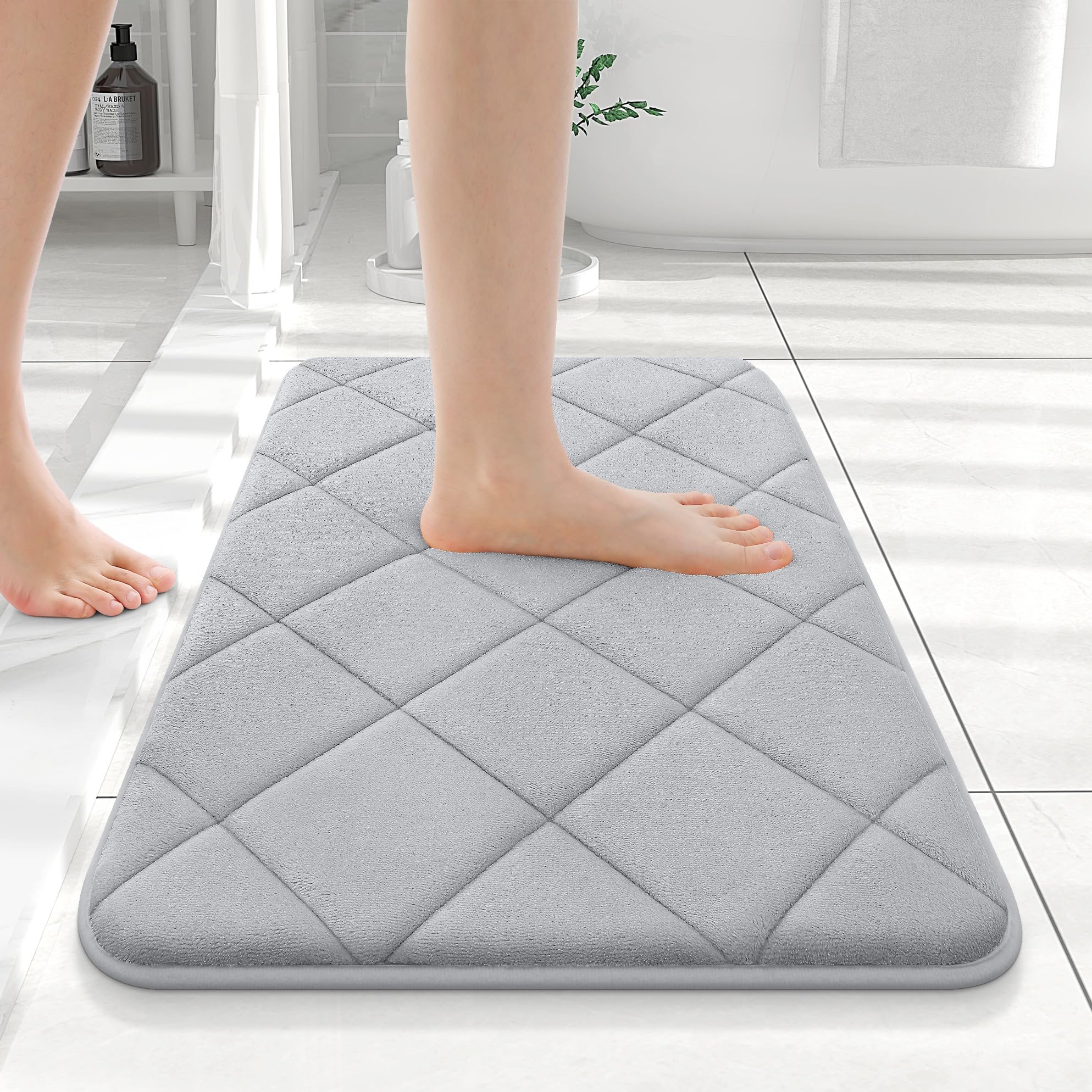 OLANLY Memory Foam Bath Mat 30x20, Ultra Soft and Absorbent Bathroom Rugs, Machine Washable, Comfortable Bath Carpet for Bathroom Floor, Tub and Shower, Black