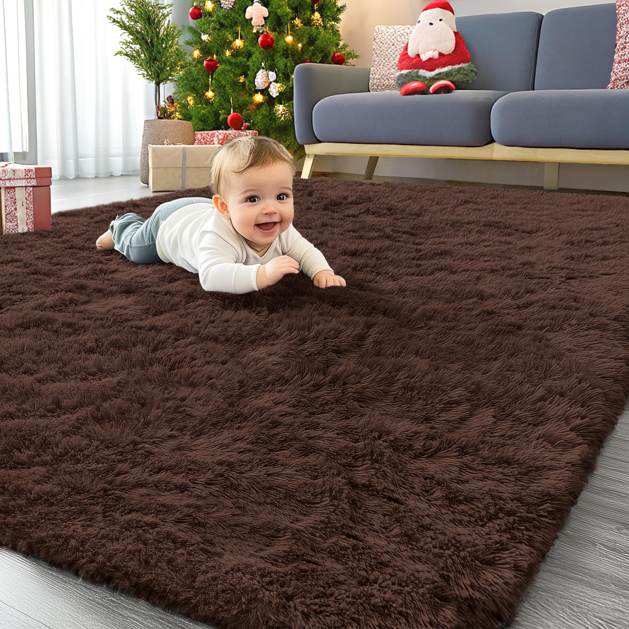 OLANLY Area Rugs for Living Room Bedroom, Machine Washable 4x5.9 ft Soft Fluffy Shaggy Bedside Rug, Indoor Floor Carpet for Kids Girls and Boys, Dorms, Nursery Rooms, Home Decor Aesthetic, Grey