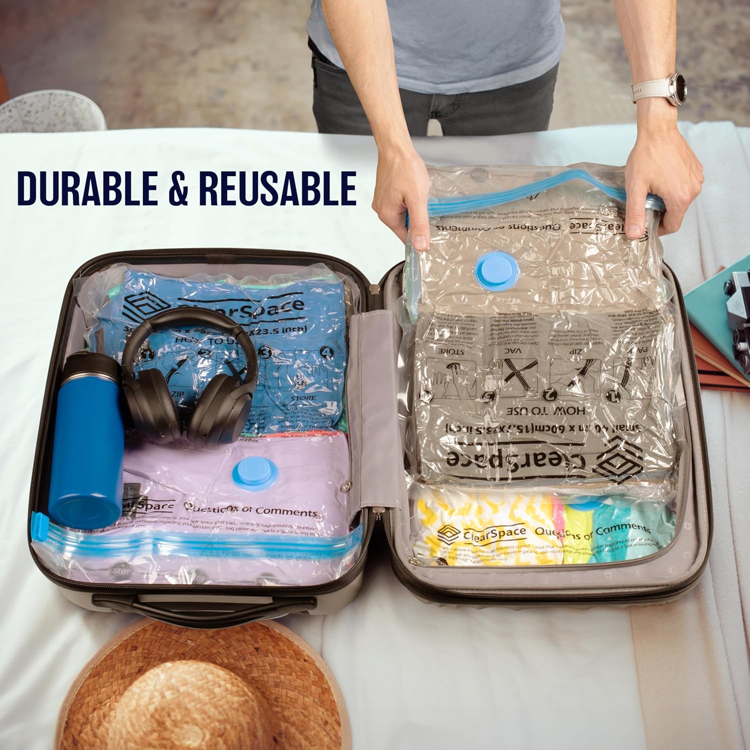 Vacuum Seal Bags for Clothing Travel, 12 Combo - Space Saver Vacuum Storage Bags, Blanket & Clothes Storage Bags Vacuum Sealed – Hand Pump Included, Bolsas Para Guardar Ropa Al Vacío