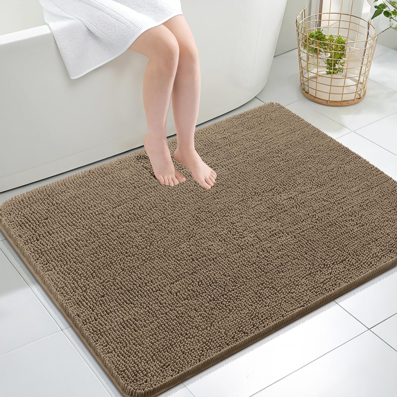 OLANLY Bathroom Rugs 30x20, Extra Soft Absorbent Chenille Bath Rugs, Rubber Backing Quick Dry, Machine Washable Bath Mats for Bathroom Floor, Tub and Shower, Home Decor Accessories, Grey