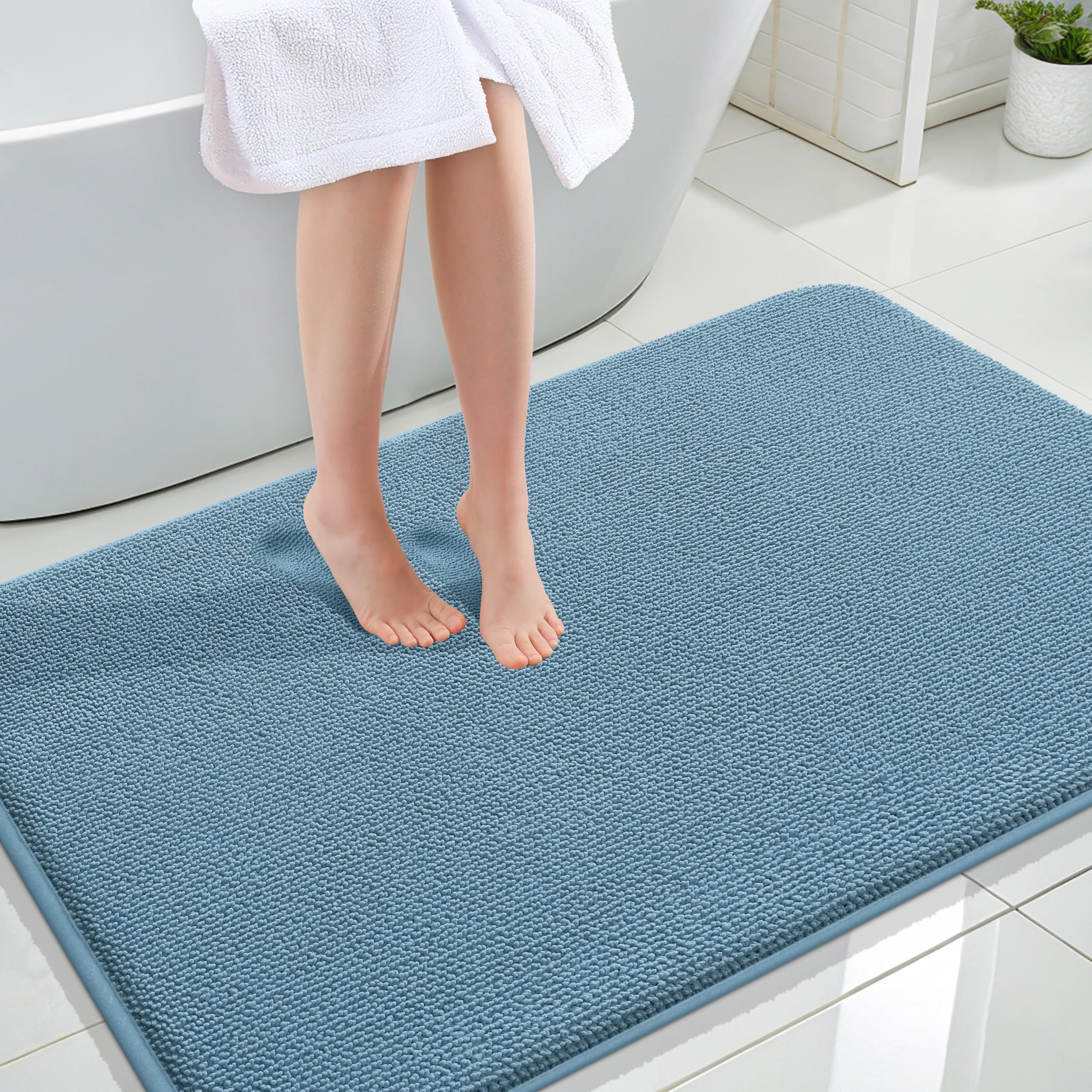 OLANLY Thick Memory Foam Bath Mat Rug 30x20, Extra Soft Absorbent Bathroom Rugs, Quick Dry Bath Mats, Non-Slip, Machine Washable Carpet for Bathroom, Tub and Shower, Home Decor Accessories, Grey