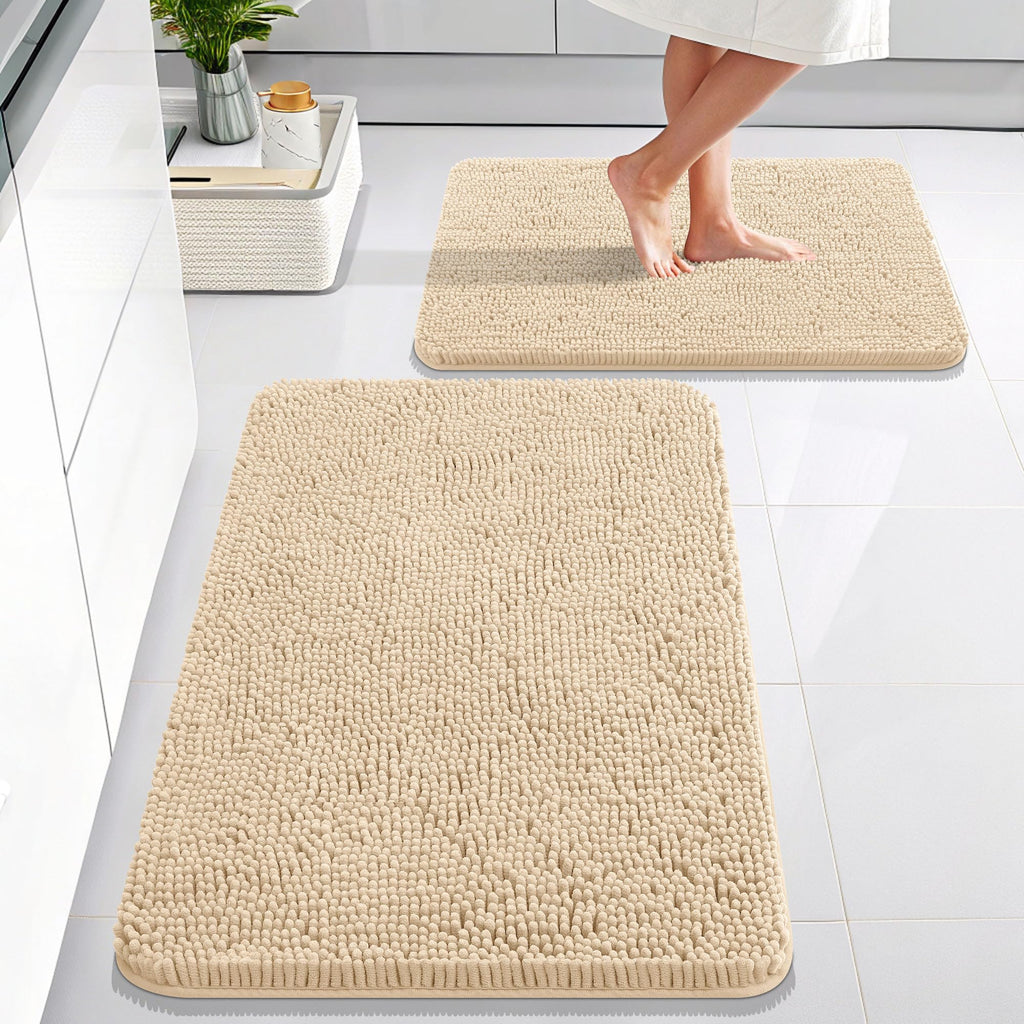 OLANLY Bathroom Rugs Sets 2 Piece, Soft Absorbent Chenille Bath Mats and U-Shaped Contour Toilet Mat Area Rug Set, Machine Washable Bath Carpet, Home Decor Accessories(30"x20"+24"x20", Grey)