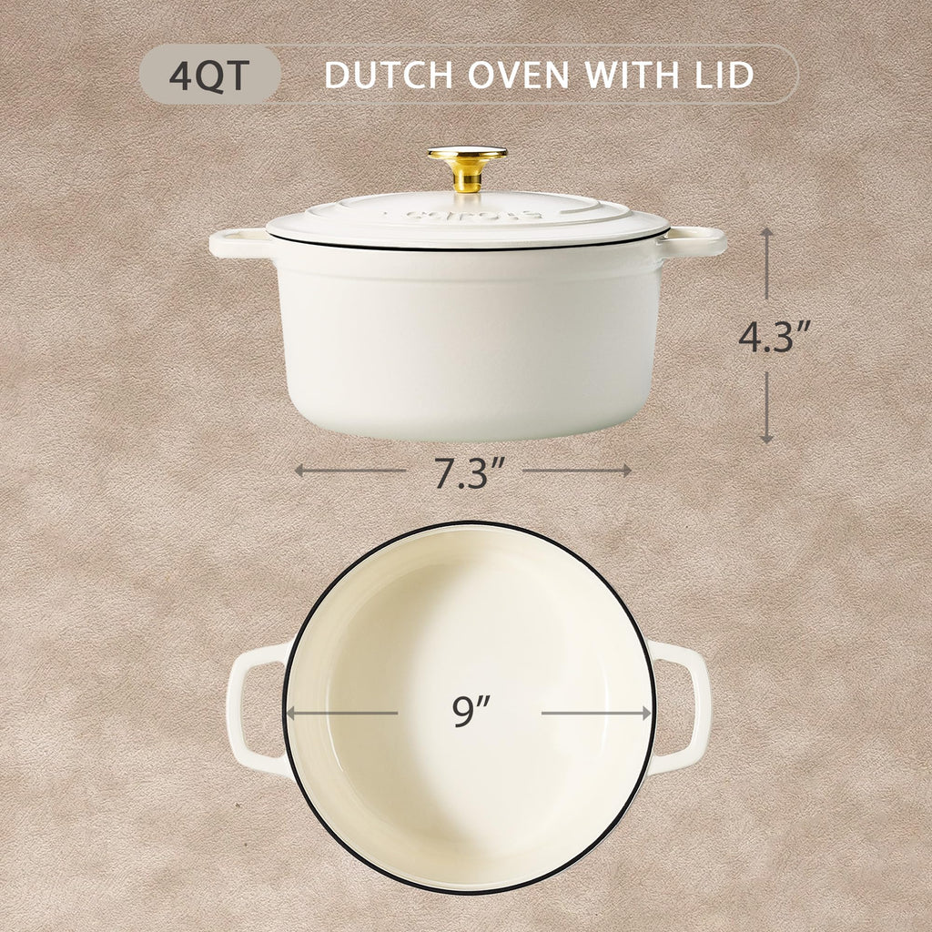 CAROTE 7QT Enameled Cast Iron Dutch Oven Pot with Lid, Heavy-Duty Dutch Ovens for Sourdough Bread Baking, Braising, Stews, Roasting, Healthy & Non-Toxic, Dual Handles, All Stovetop Compatible, Oven Safe up to 500° F, Cream White