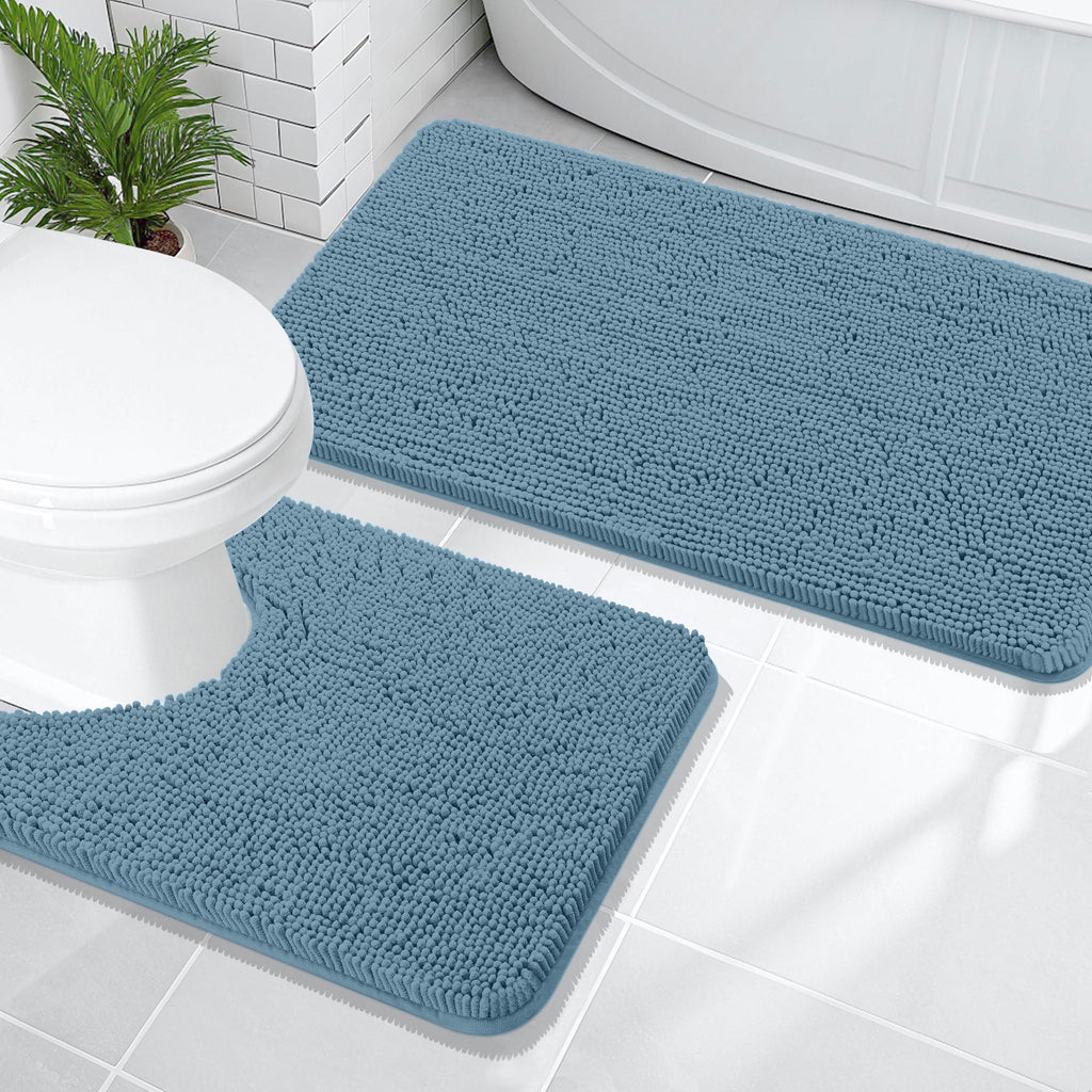 OLANLY Bathroom Rugs Sets 2 Piece, Soft Absorbent Chenille Bath Mats and U-Shaped Contour Toilet Mat Area Rug Set, Machine Washable Bath Carpet, Home Decor Accessories(30"x20"+24"x20", Grey)