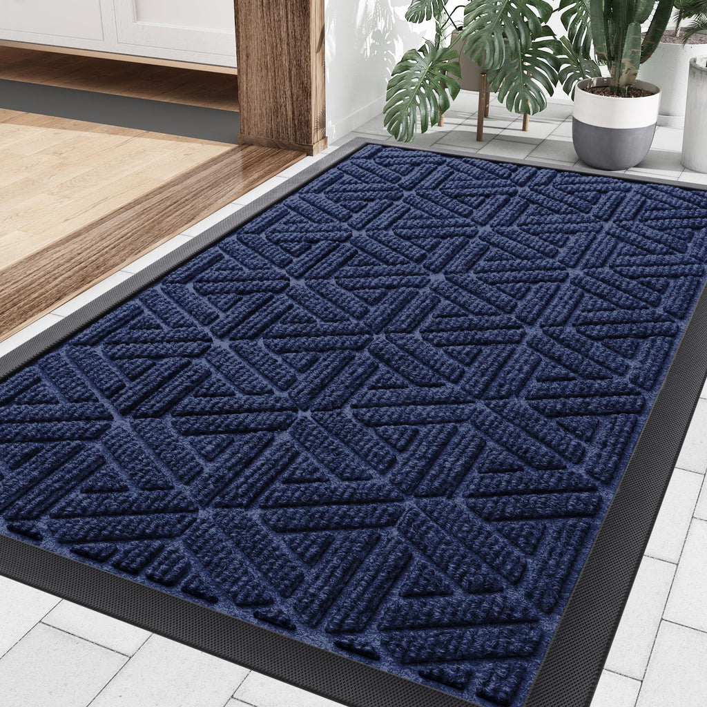 Smiry Front Door Mat Outside Entrance, Heavy Duty Sturdy Natural Rubber Doormat, Trap Dirt and Moisture, Easy Clean Low Profile Mats for Indoor Outdoor Entry, Irregular Triangle (29.5x17, Black)