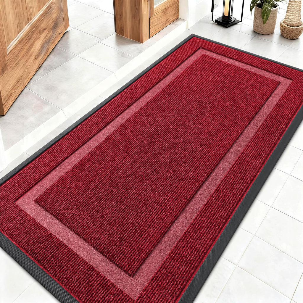 OLANLY Front Door Mat Indoor Outdoor Entrance, Waterproof All-Season, All-Weather Doormat, Sturdy Natural Rubber, Fade Resistant, Low Profile, Easy Clean Patio Porch Entryway Mat, 29.5x17, Black