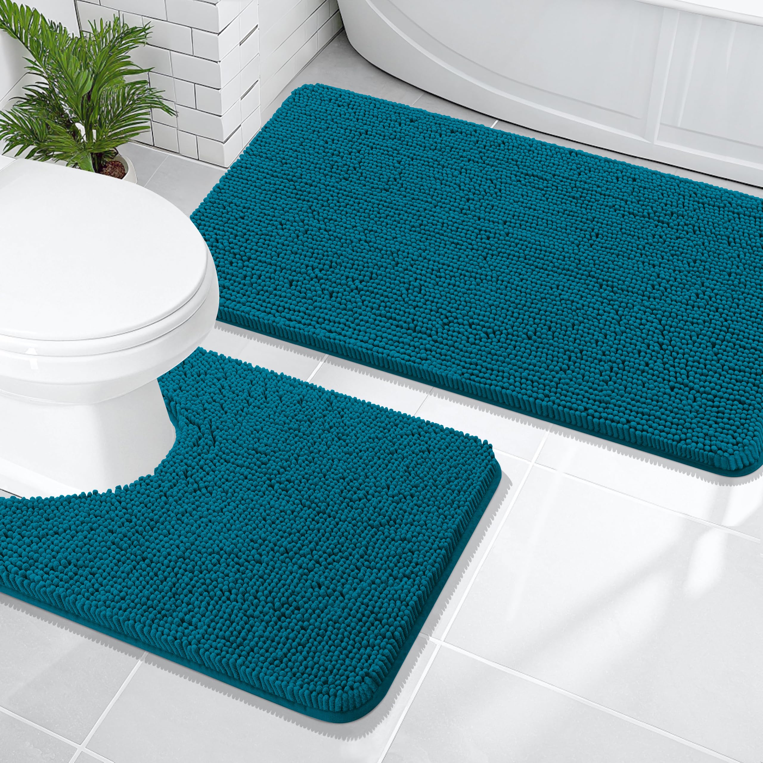 OLANLY Bathroom Rugs Sets 2 Piece, Soft Absorbent Chenille Bath Mats and U-Shaped Contour Toilet Mat Area Rug Set, Machine Washable Bath Carpet, Home Decor Accessories(30"x20"+24"x20", Grey)