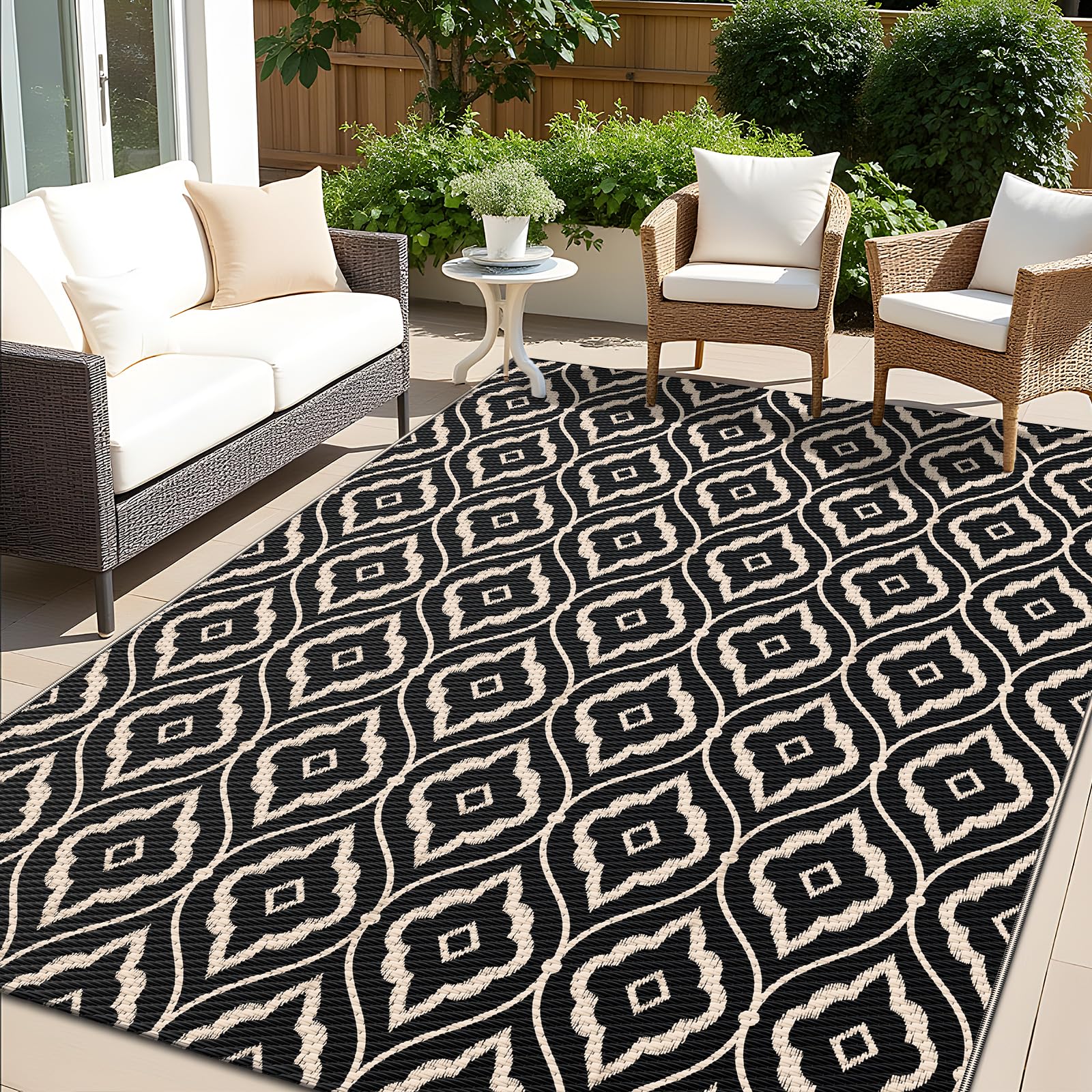 OLANLY Outdoor Rug 5x8 ft Waterproof, Reversible Outdoor Plastic Straw Rug, RV Mat, Indoor Outdoor Carpet Clearance for Patio, Camping, Balcony, Deck, Backyard, Grey & White