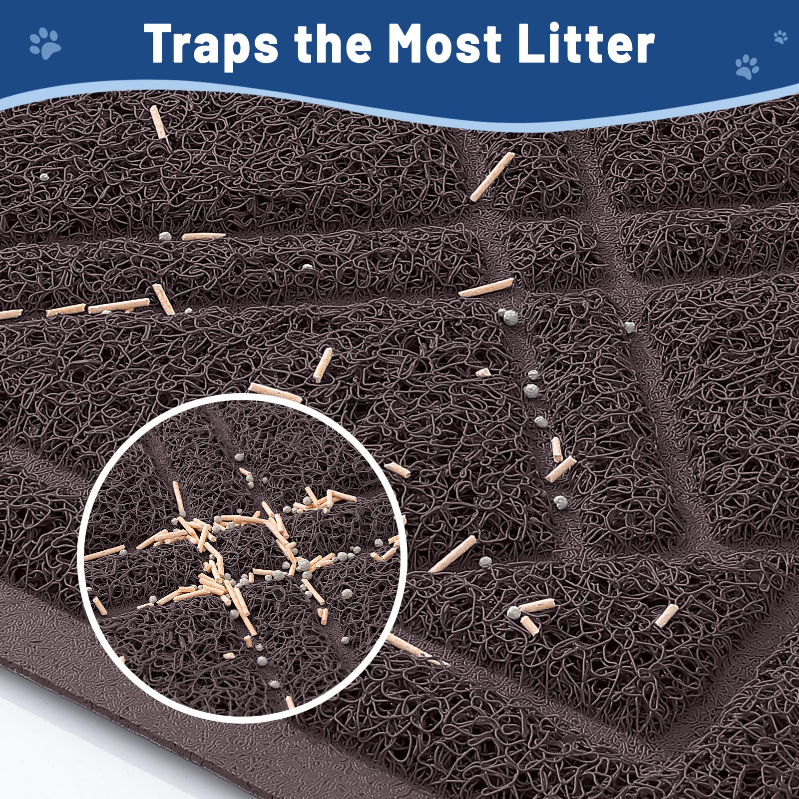 Smiry Cat Litter Box Mat 30x17, Non-Slip Water Resistant Litter Trapping Mat, Easy Clean Less Waste and Urine-Locking Cat Carpet for Indoor, Grey