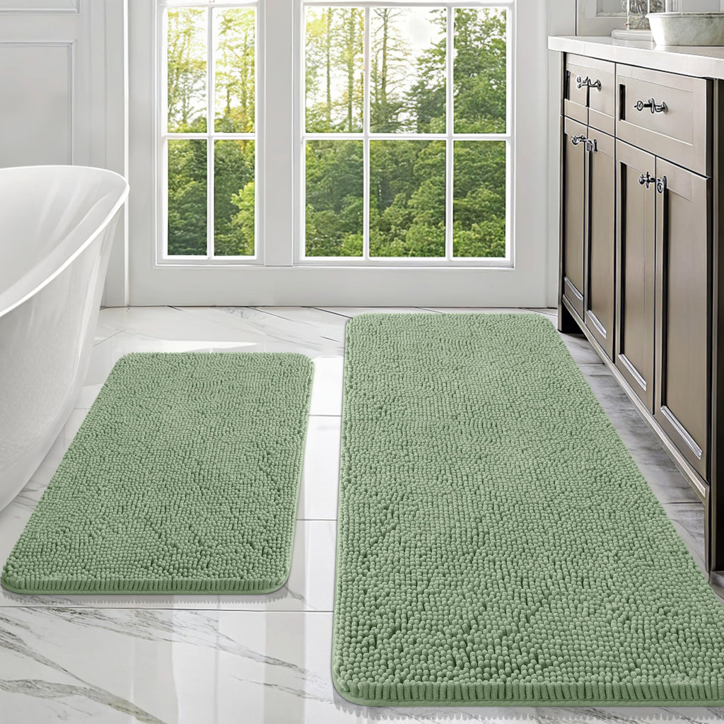 OLANLY Bathroom Rugs Sets 2 Piece, Soft Absorbent Chenille Bath Mats and U-Shaped Contour Toilet Mat Area Rug Set, Machine Washable Bath Carpet, Home Decor Accessories(30"x20"+24"x20", Grey)
