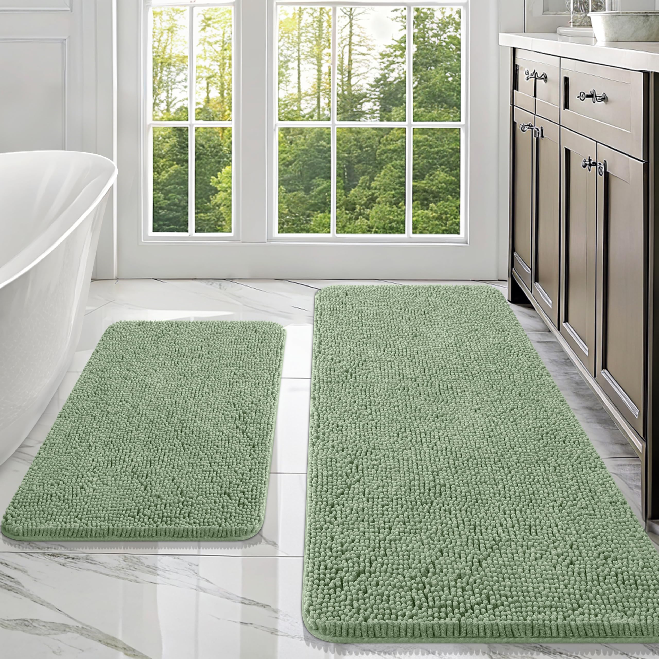 OLANLY Bathroom Rugs Sets 2 Piece, Soft Absorbent Chenille Bath Mats and U-Shaped Contour Toilet Mat Area Rug Set, Machine Washable Bath Carpet, Home Decor Accessories(30"x20"+24"x20", Grey)